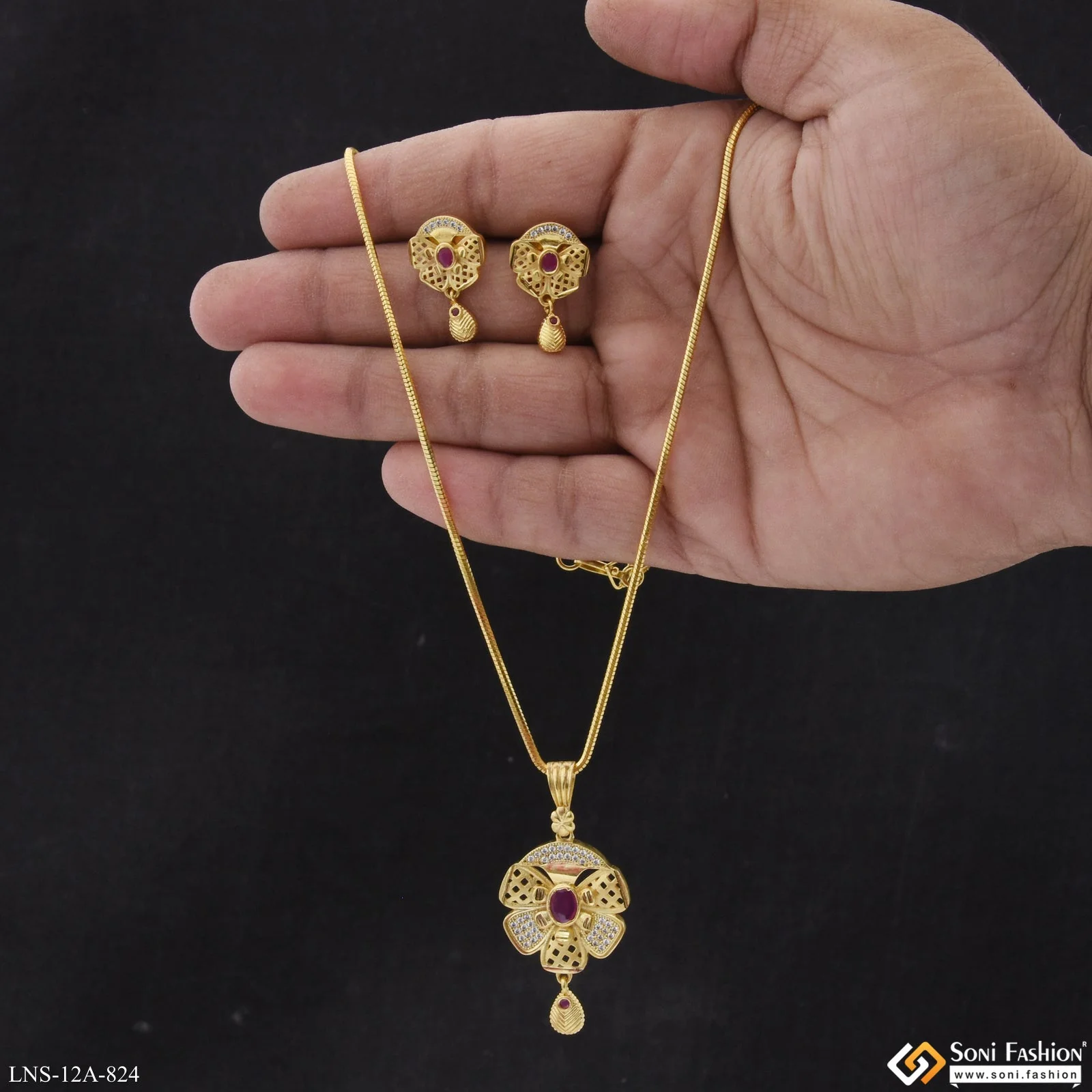 Gorgeous Design Gold Plated Necklace Set for Ladies - Style A824 - Image 2