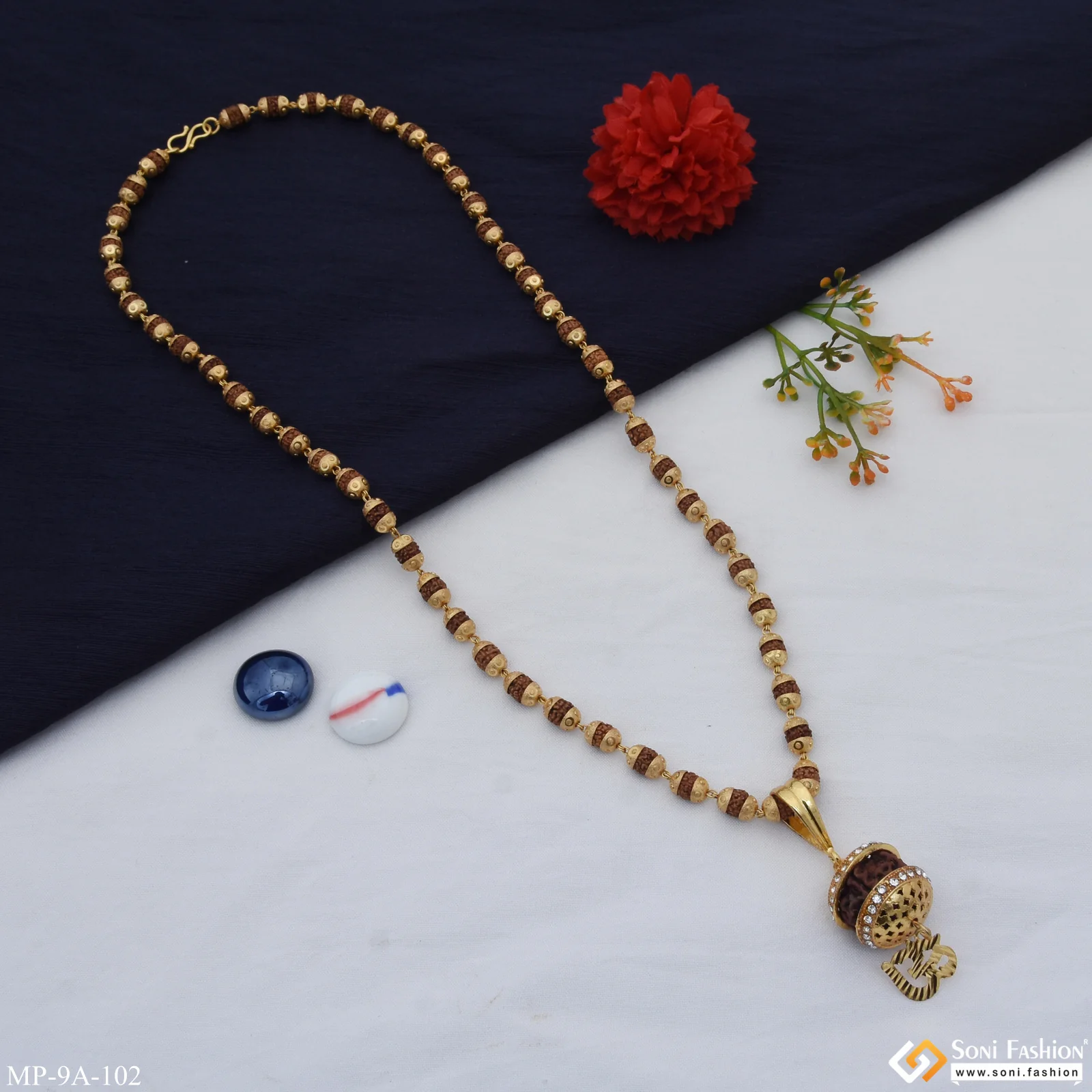 Gorgeous Design Gold Plated Rudraksha Mala with Pendant for Men - Style A102 - Image 4