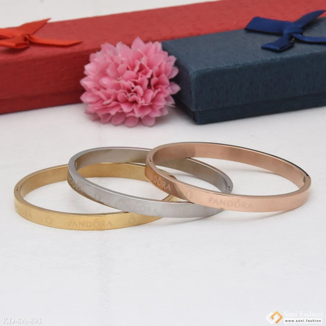 Gorgeous Design Gold Silver & Rose Gold Stainless Steel Kada for Men - Style A893 - Image 2