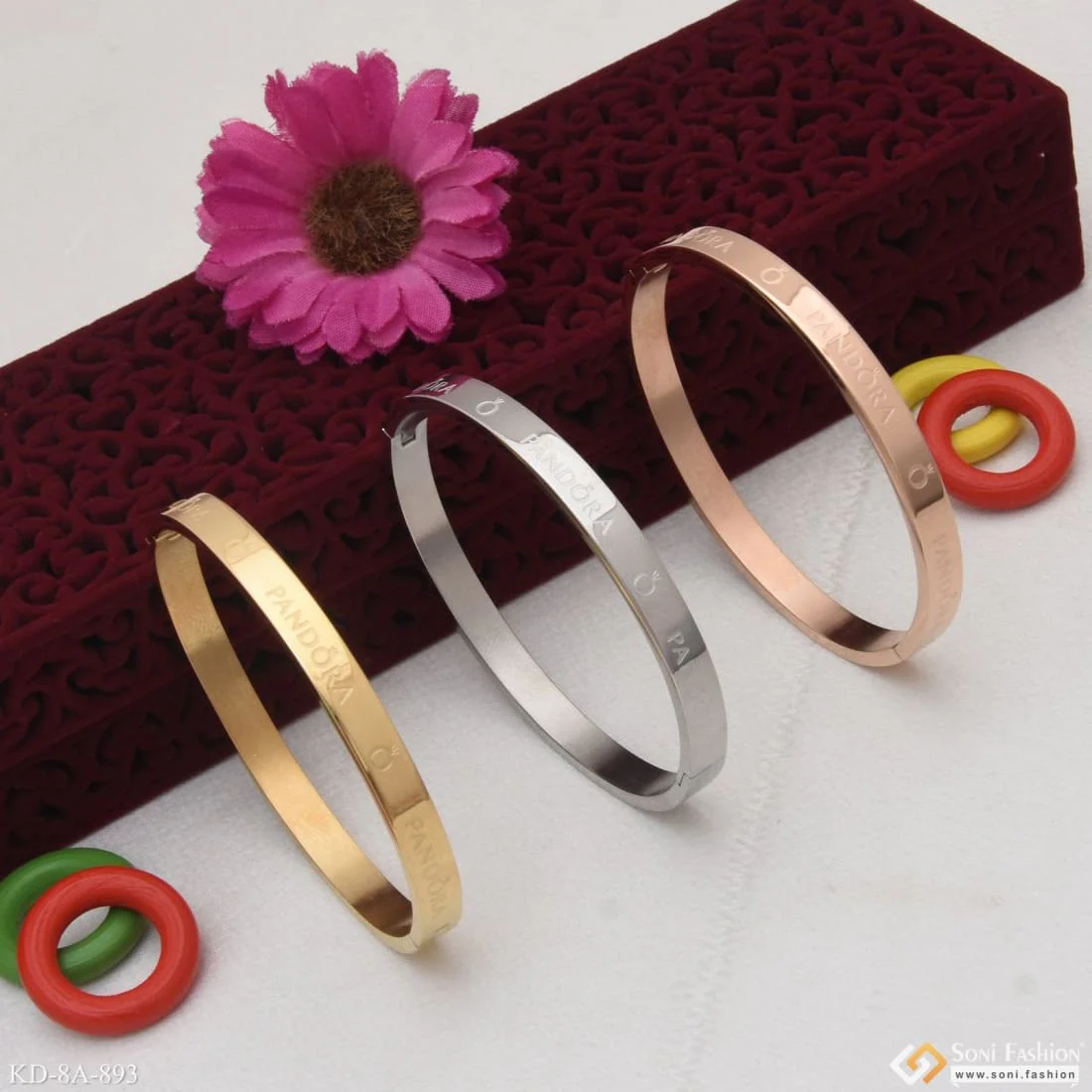Gorgeous Design Gold Silver & Rose Gold Stainless Steel Kada for Men - Style A893 - Image 3