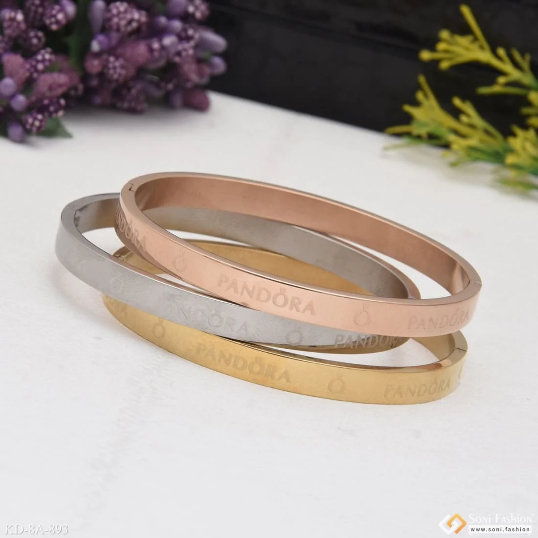 Gorgeous Design Gold Silver & Rose Gold Stainless Steel Kada for Men - Style A893 - Image 4