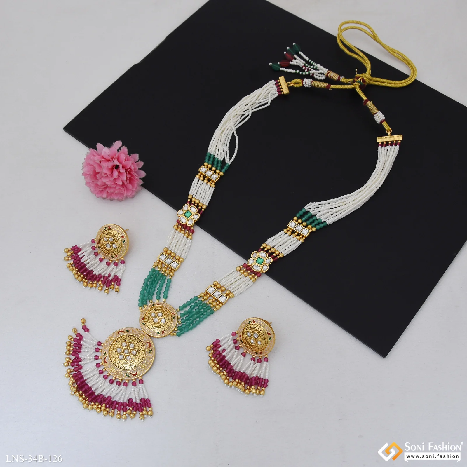 Graceful Design Gold Plated Antique Necklace Set for Women - Style B126 - Image 3