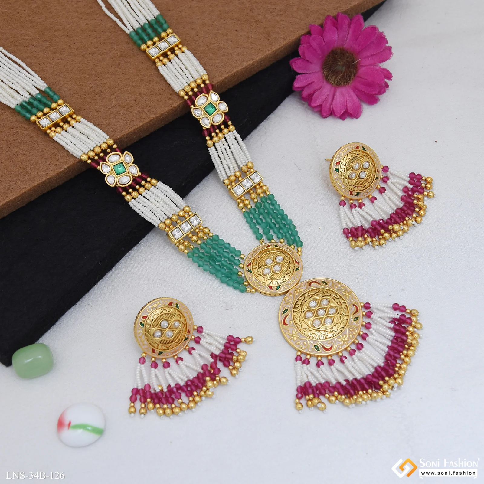 Graceful Design Gold Plated Antique Necklace Set for Women - Style B126 - Image 5