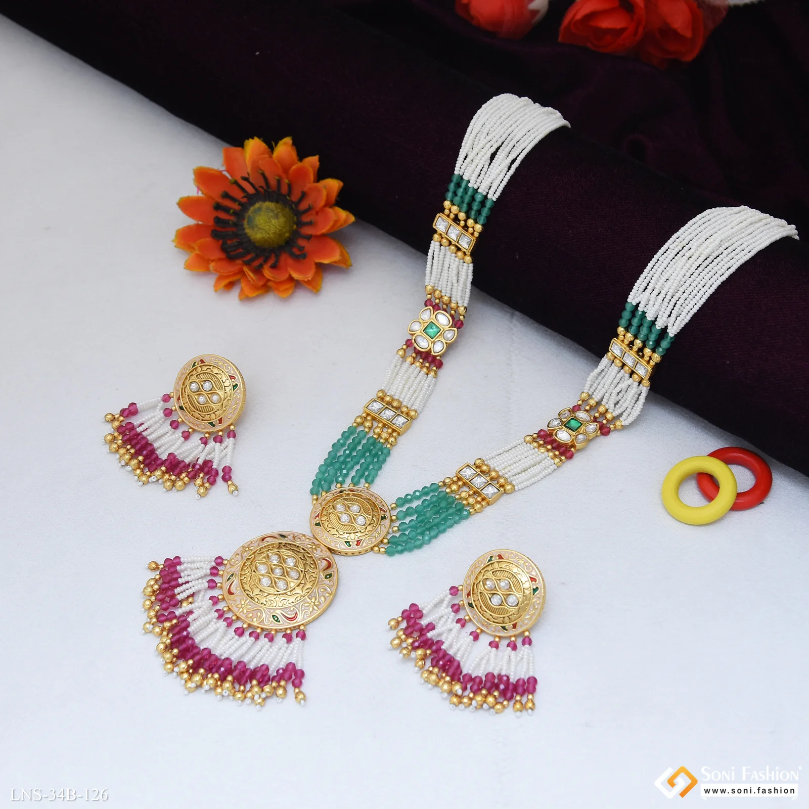 Graceful Design Gold Plated Antique Necklace Set for Women - Style B126 - Image 6