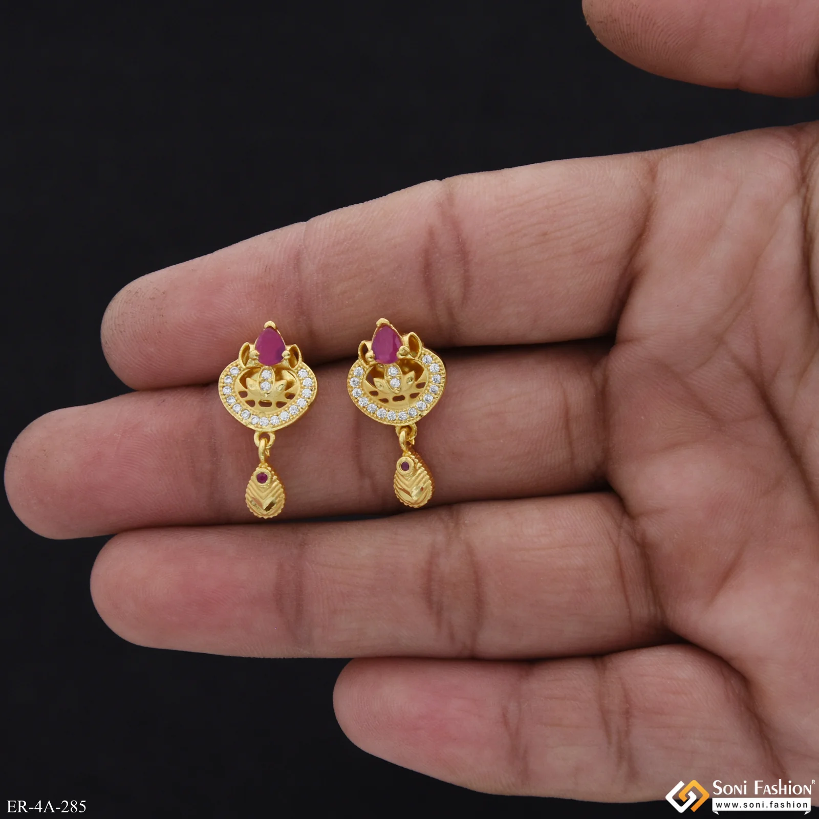 Graceful Design Gold Plated Earrings for Ladies - Style A285 - Image 2