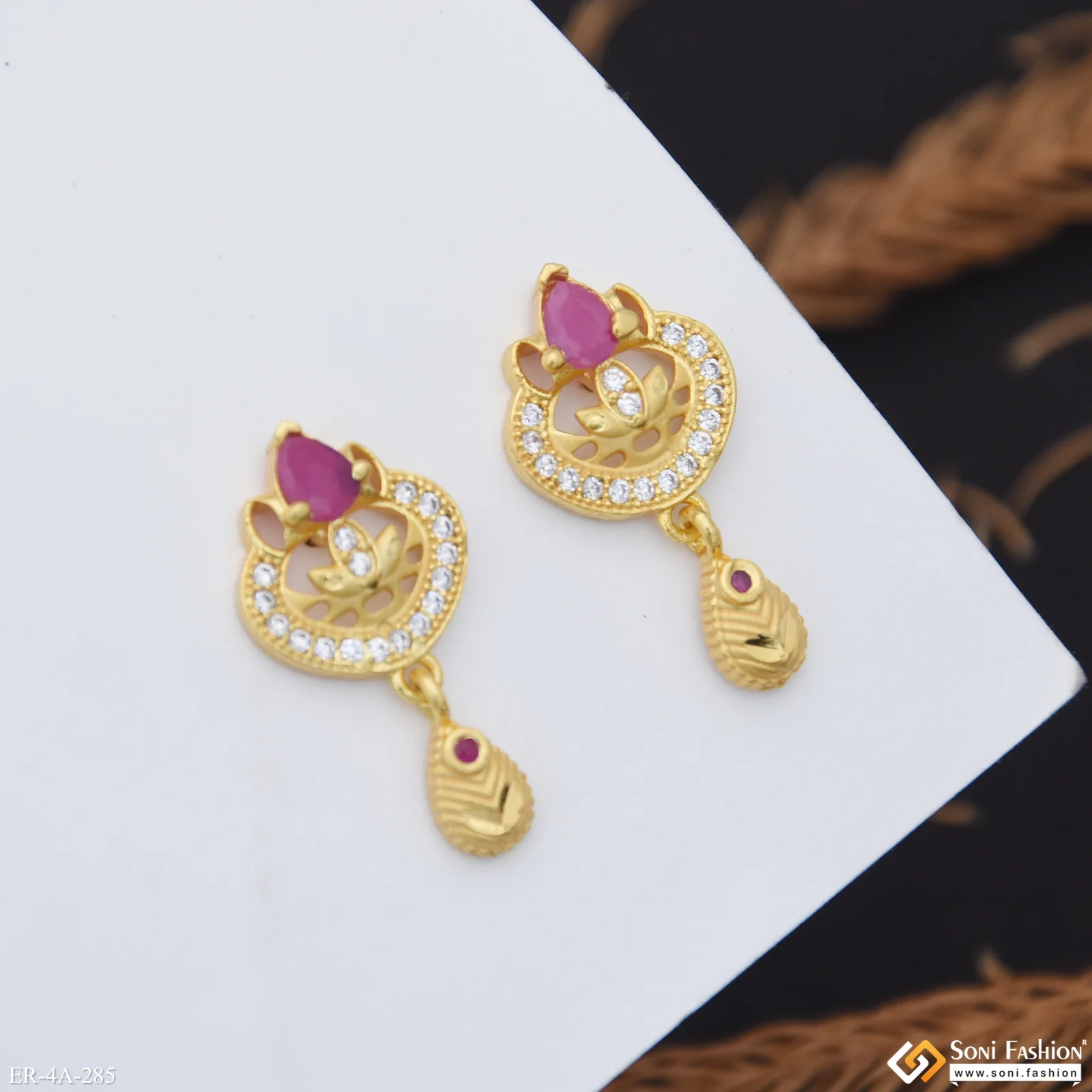 Graceful Design Gold Plated Earrings for Ladies - Style A285 - Image 5