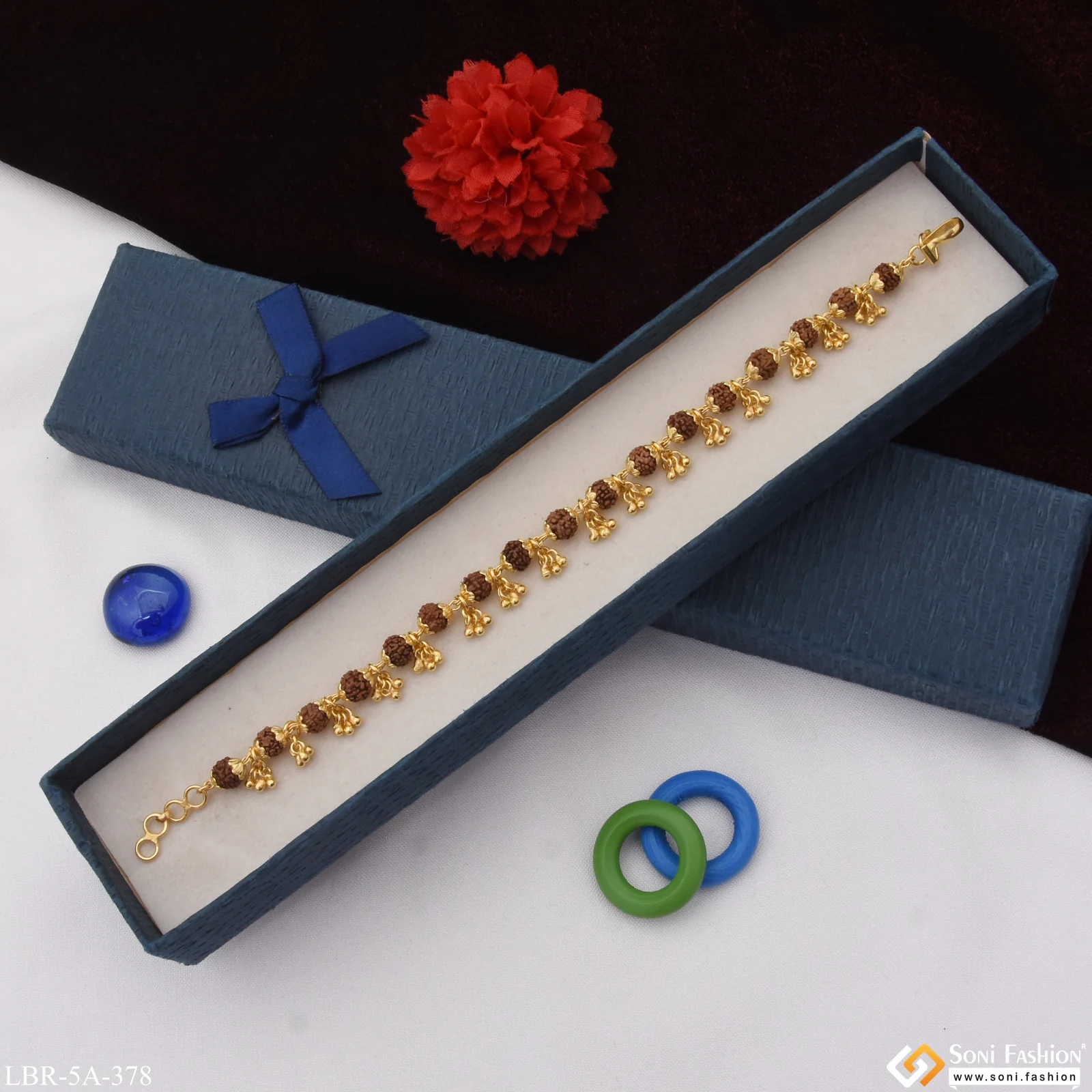 Graceful Design Gold Plated Rudraksha Bracelet for Ladies - Style A378 - Image 3