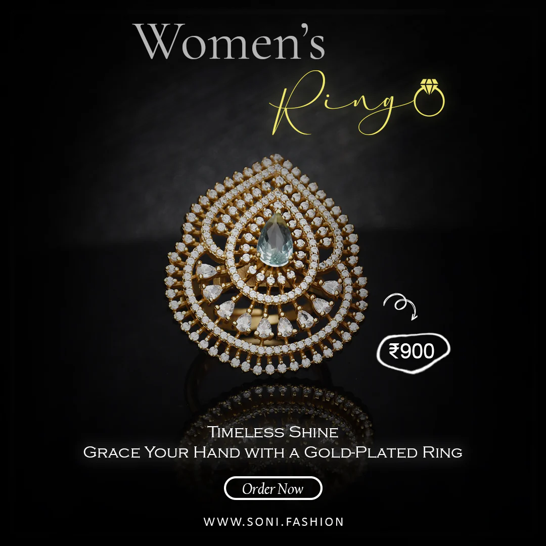 Graceful Design with Diamond Chic Design Gold Plated Ring for Ladies - Style A186