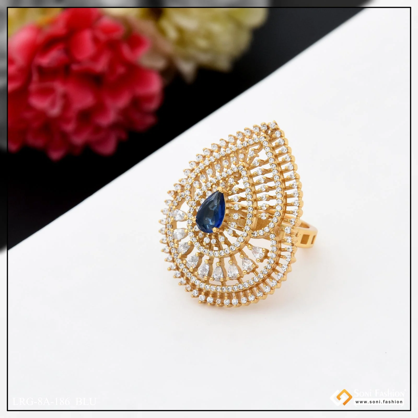 Graceful Design with Diamond Chic Design Gold Plated Ring for Ladies - Style A186 - Image 5