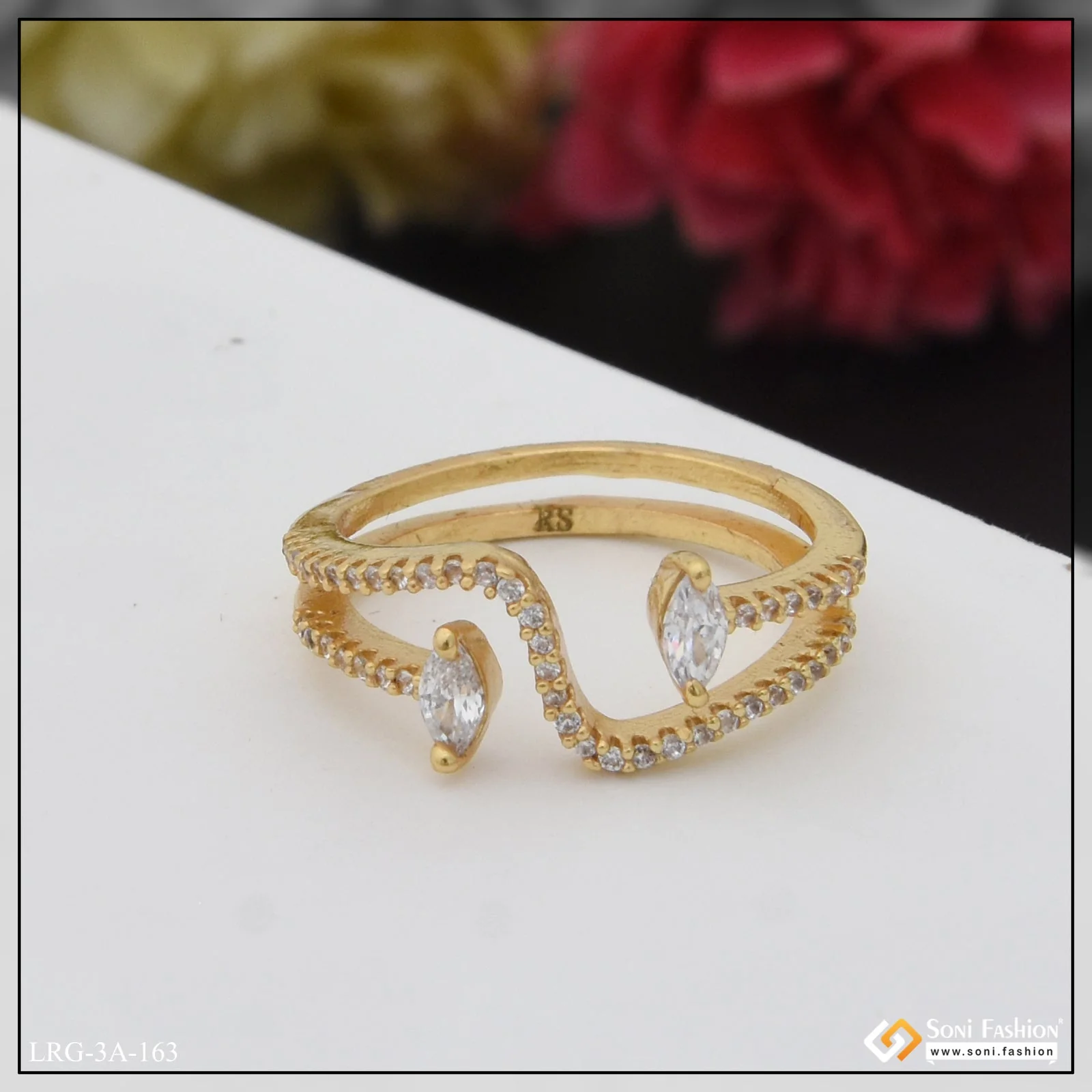 Graceful Design with Diamond Fashionable Gold Plated Ring for Lady - Style LRG-163 - Image 3