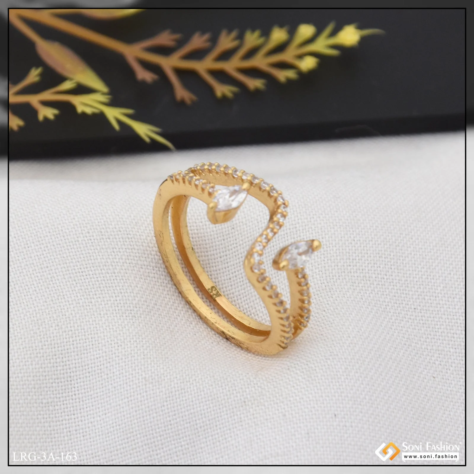 Graceful Design with Diamond Fashionable Gold Plated Ring for Lady - Style LRG-163 - Image 4