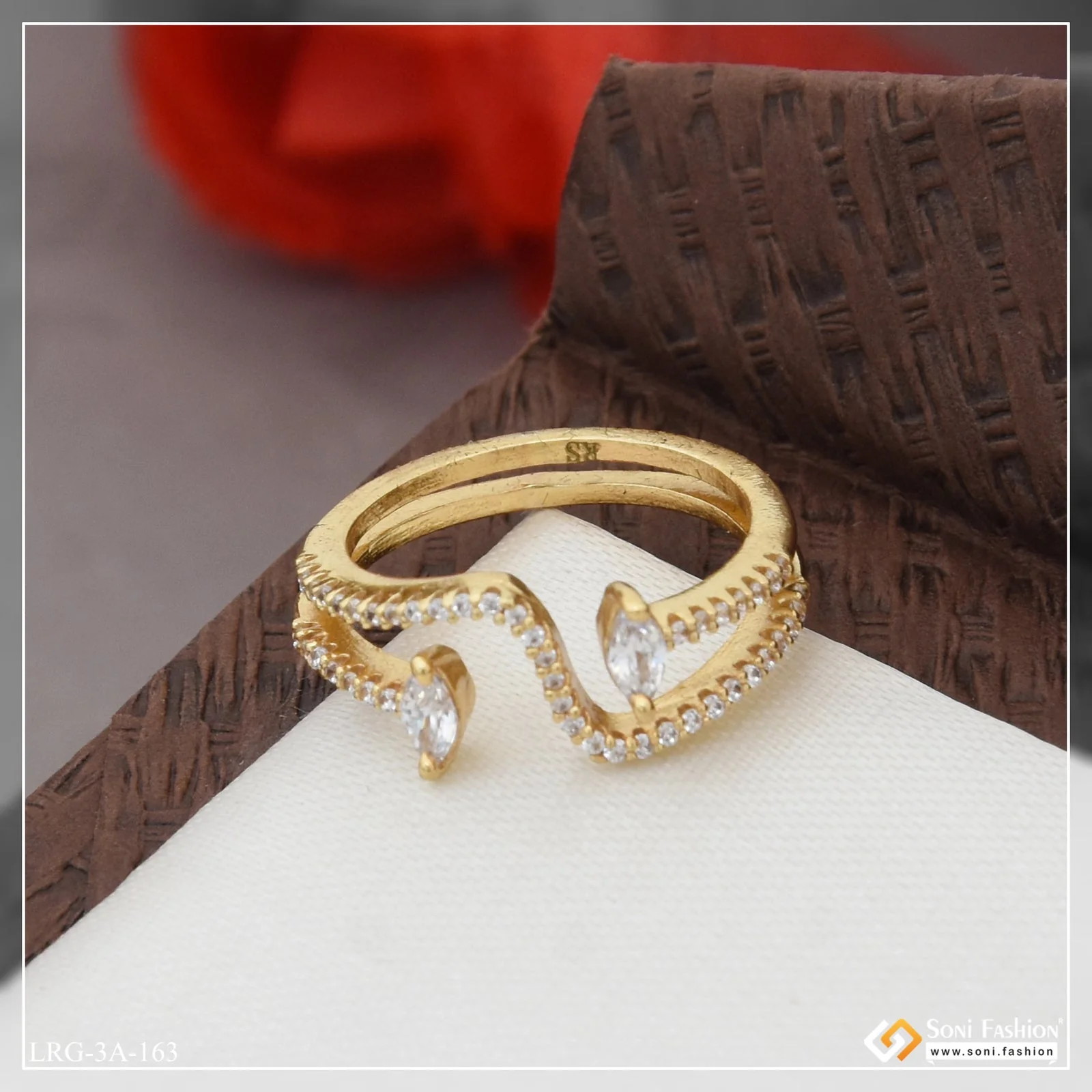 Graceful Design with Diamond Fashionable Gold Plated Ring for Lady - Style LRG-163 - Image 5