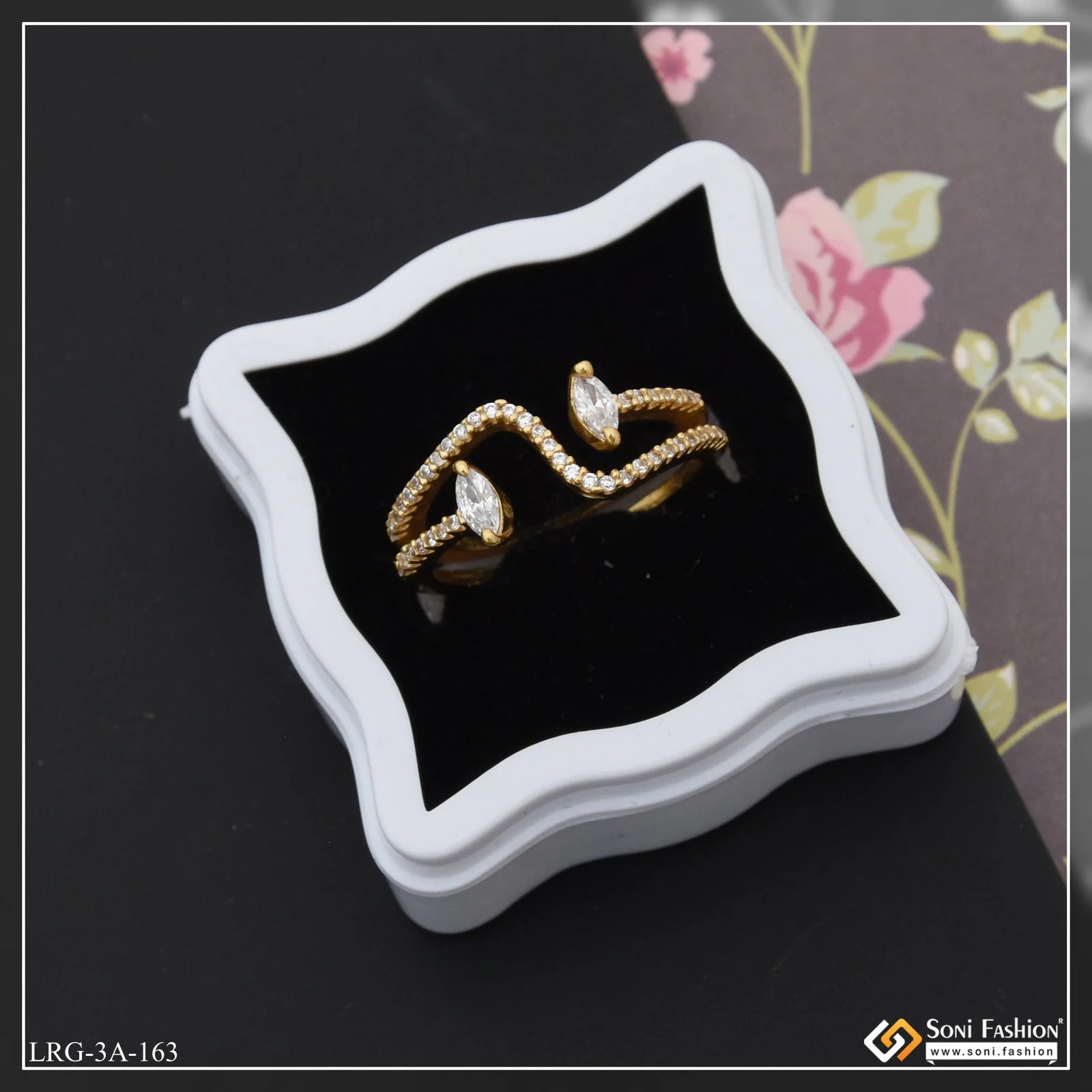 Graceful Design with Diamond Fashionable Gold Plated Ring for Lady - Style LRG-163 - Image 7