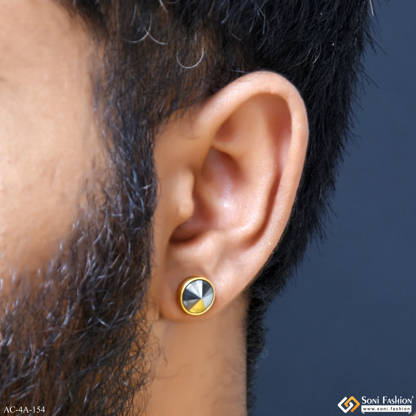 Grey Stone Golden Color Stud Earring for Men (2 Pc) - Style A154