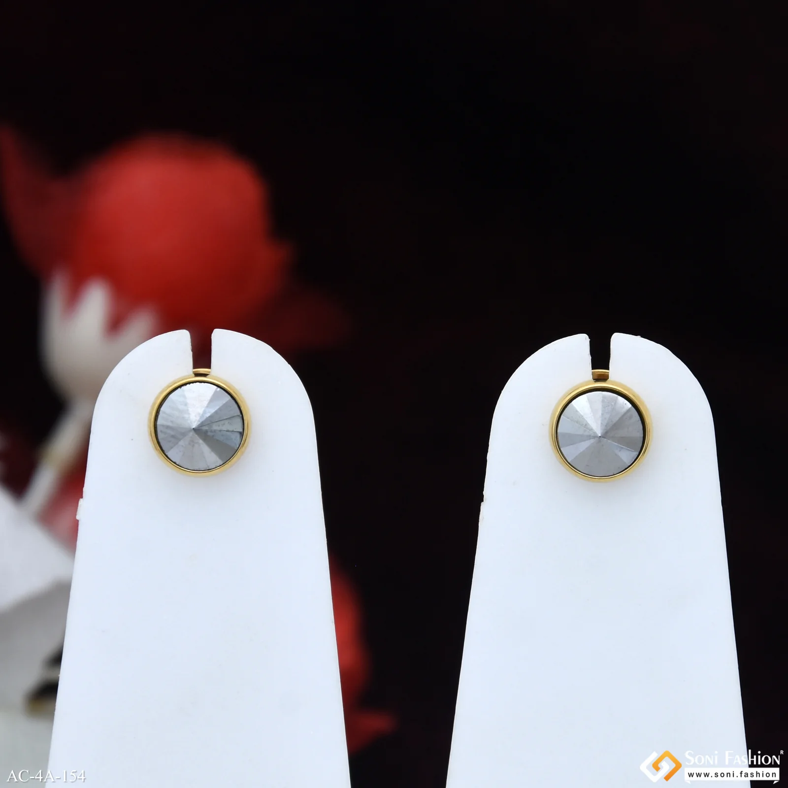 Grey Stone Golden Color Stud Earring for Men (2 Pc) - Style A154 - Image 2