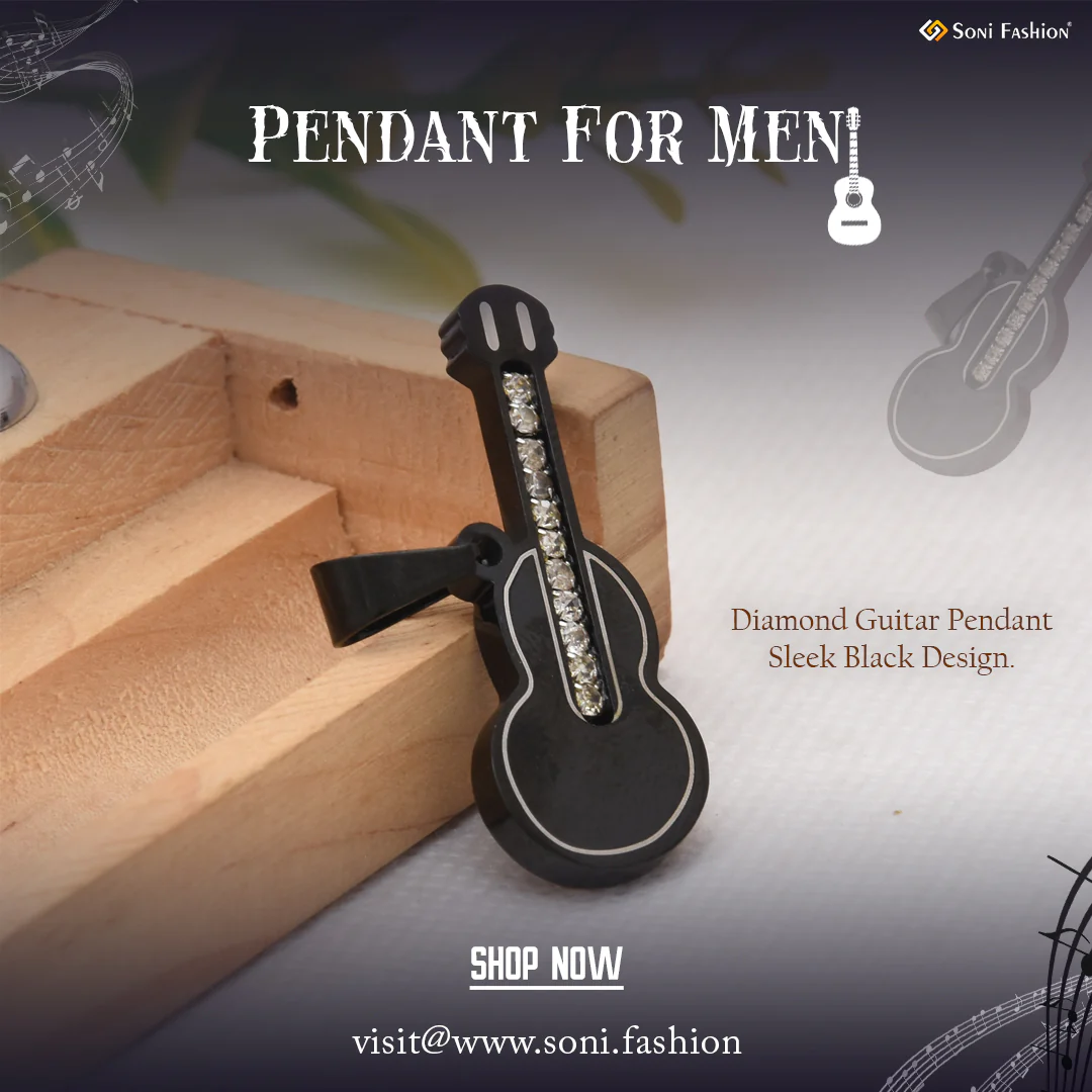 Guitar With Diamond Dainty Design Best Quality Black Color Pendant - Style B239
