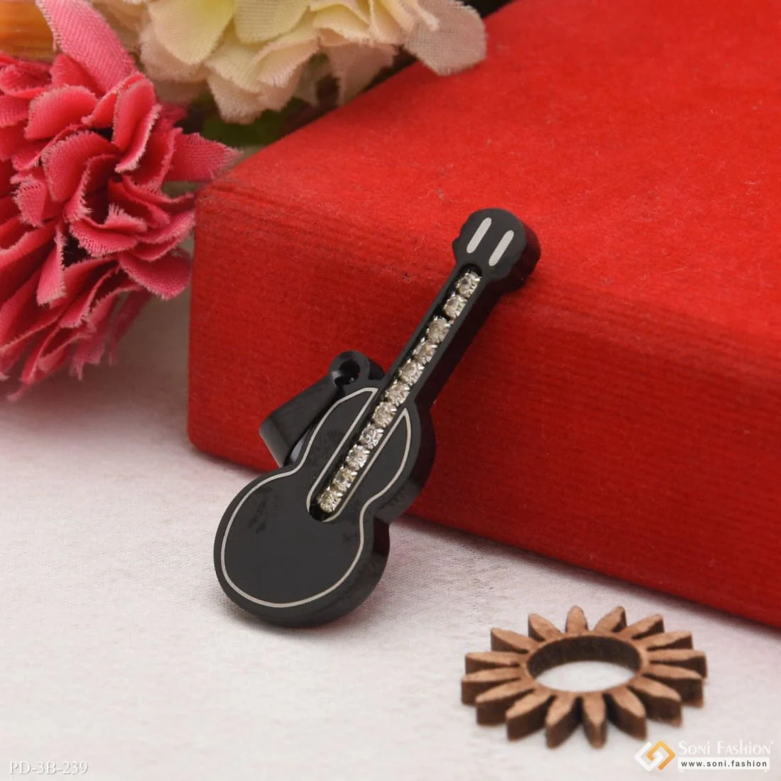Guitar With Diamond Dainty Design Best Quality Black Color Pendant - Style B239 - Image 3