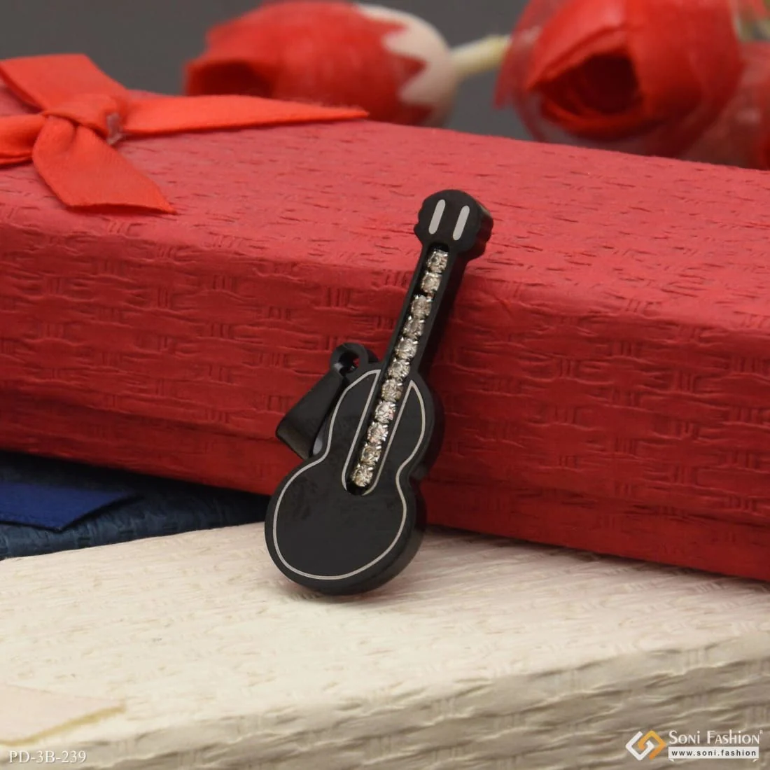 Guitar With Diamond Dainty Design Best Quality Black Color Pendant - Style B239 - Image 5