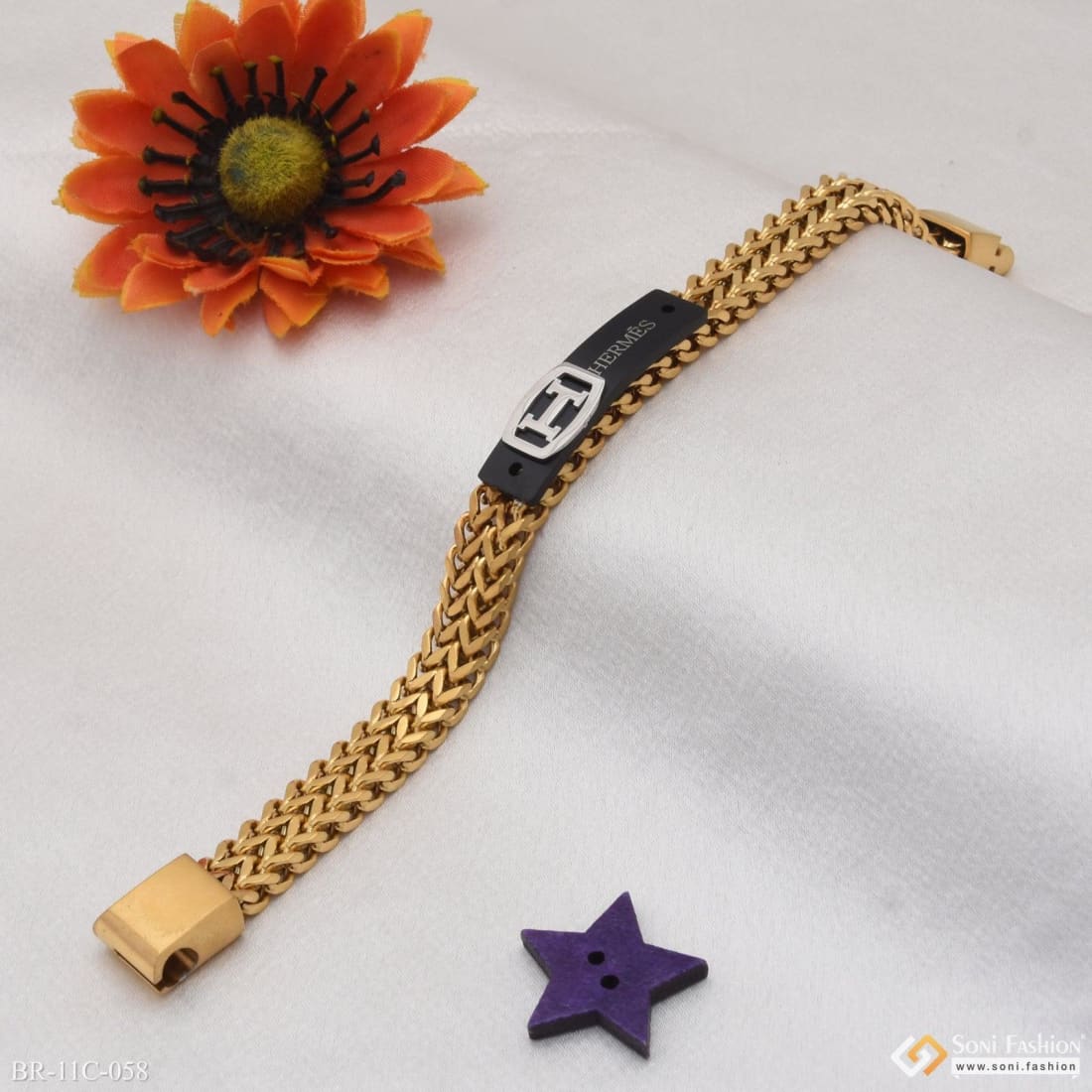 H Letter Best Quality Elegant Design Black & Golden Color Bracelet - Style C058 - Image 3
