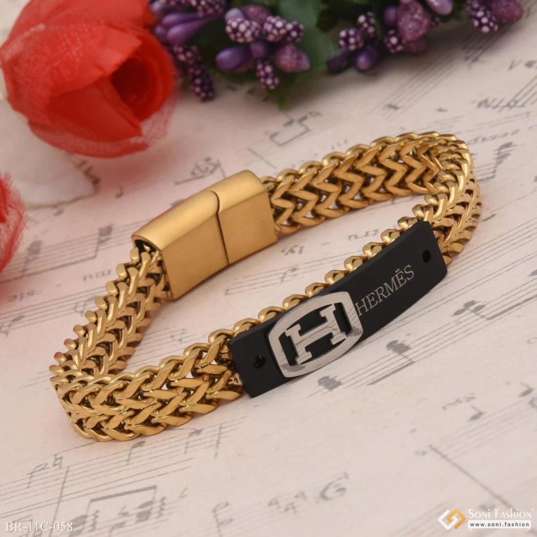 H Letter Best Quality Elegant Design Black & Golden Color Bracelet - Style C058 - Image 5