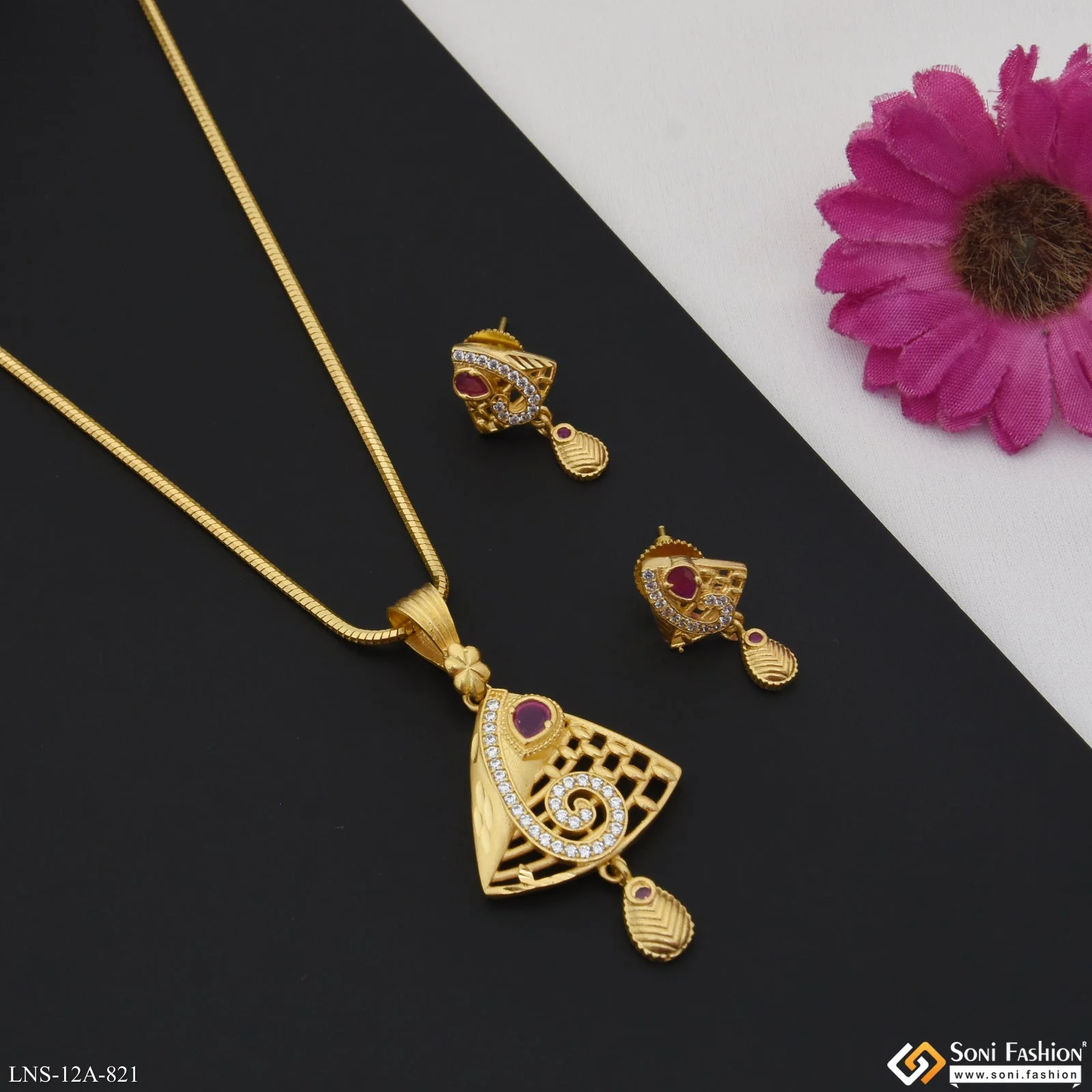 Hand-Finished Design Gold Plated Necklace Set for Ladies - Style A821 - Image 5