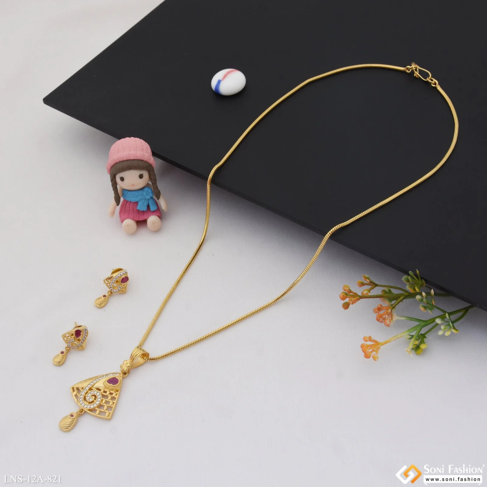 Hand-Finished Design Gold Plated Necklace Set for Ladies - Style A821 - Image 6