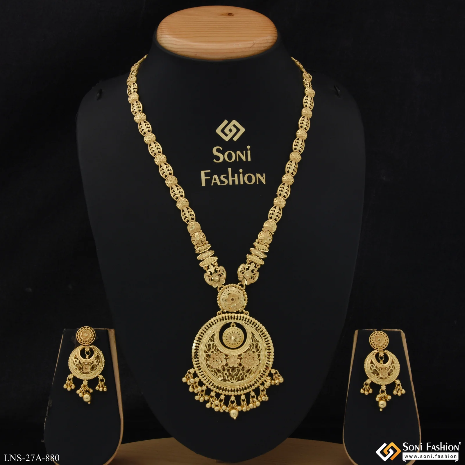 Hand-Finished Design Gold Plated Rani Haar Necklace Set for Women - Style A880