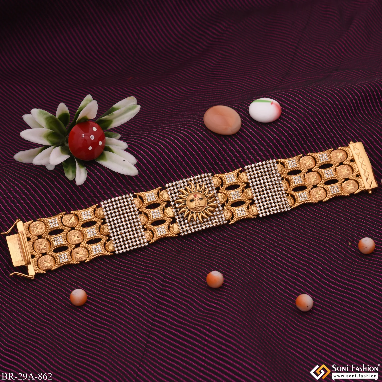 Sun Handmade Gold Plated 23 Diamonds Line Bracelet - Style A862 - Image 3