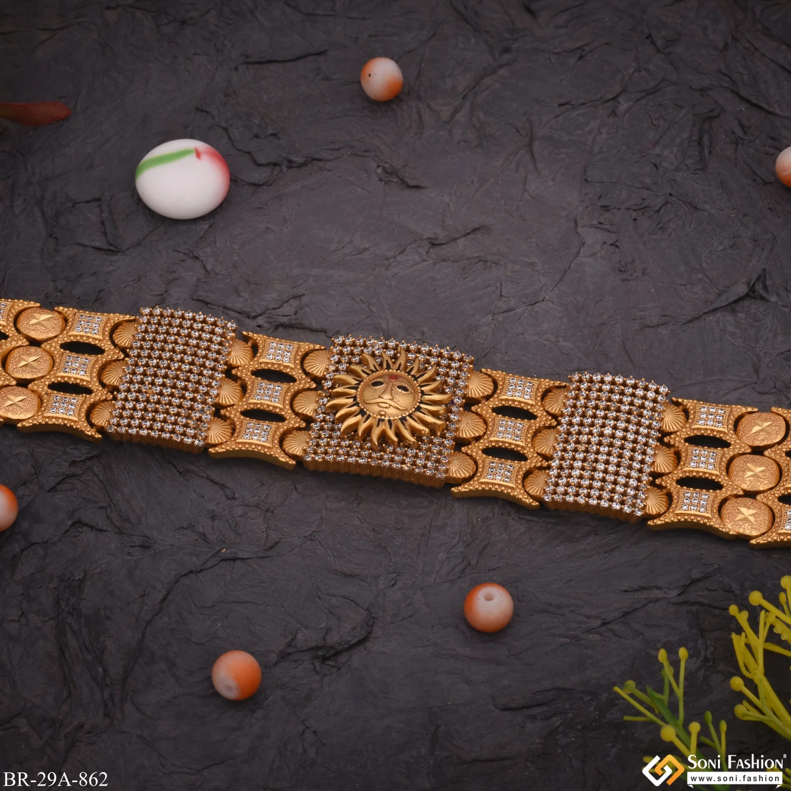 Sun Handmade Gold Plated 23 Diamonds Line Bracelet - Style A862 - Image 4