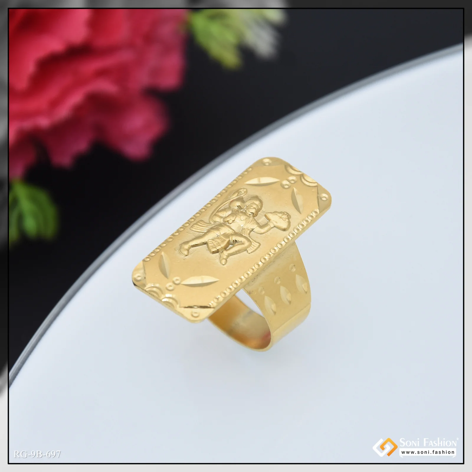Hanumanji Popular Design Gold Plated Ring for Men - Style B697 - Image 5