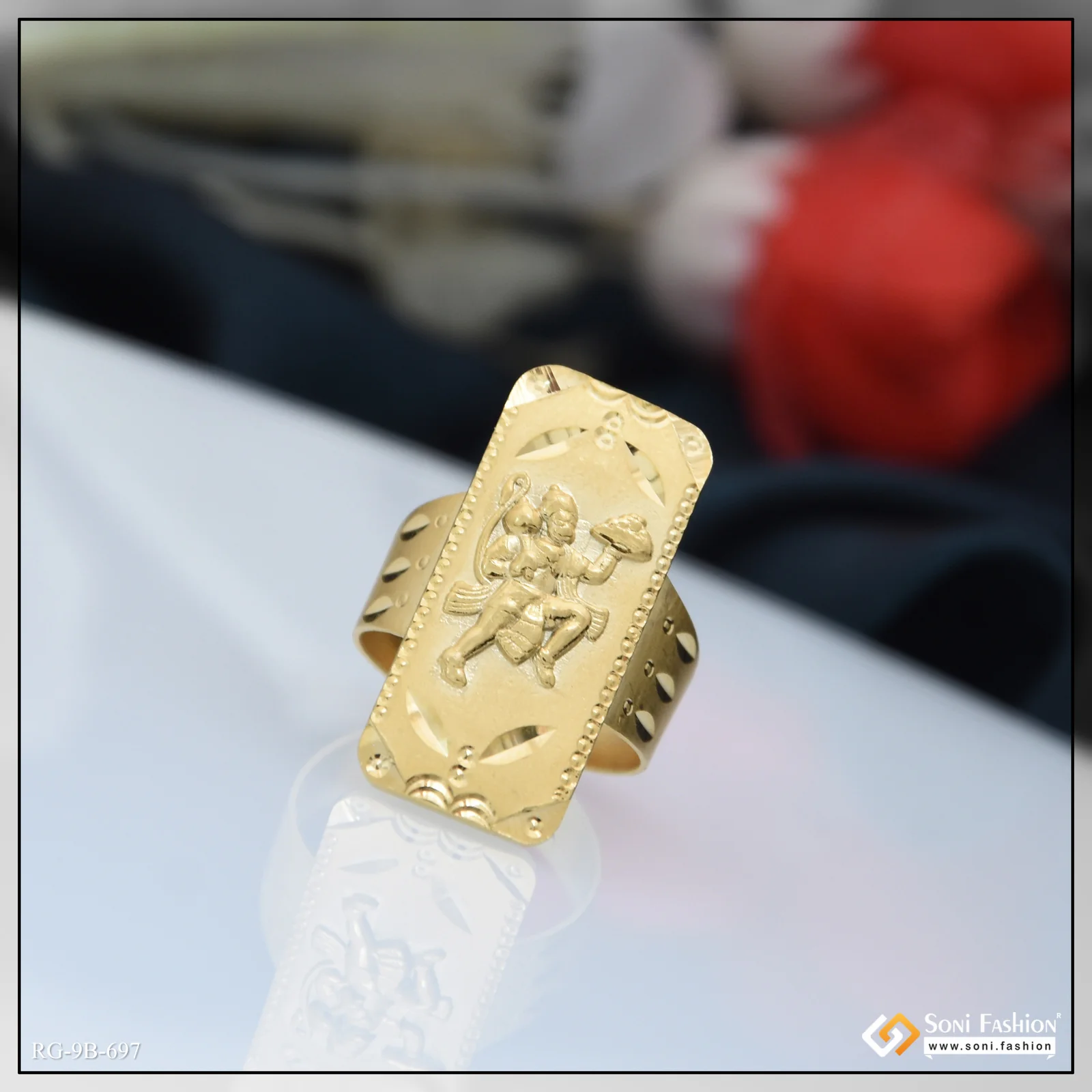 Hanumanji Popular Design Gold Plated Ring for Men - Style B697 - Image 6
