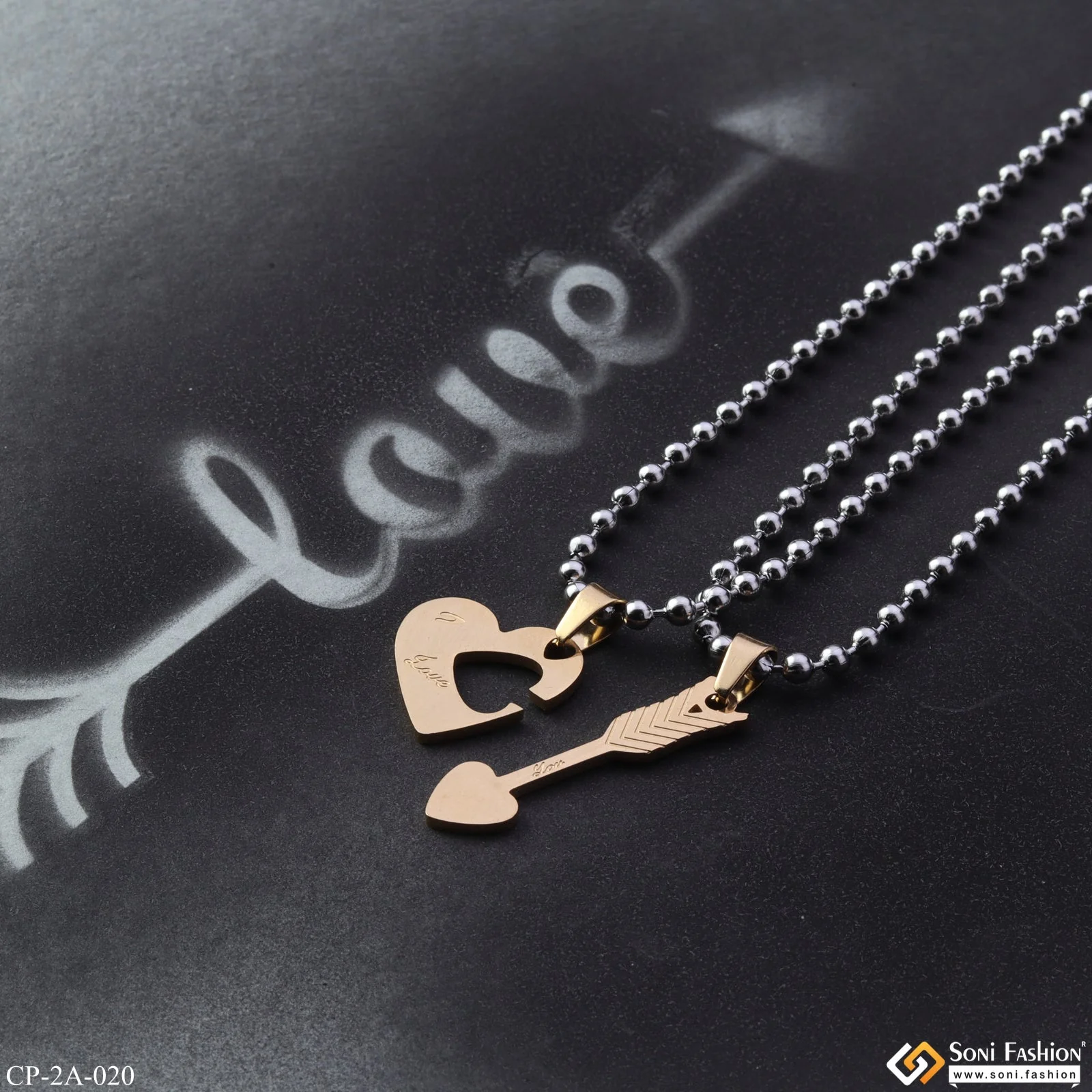 Heart Arrow I Love You Best Friend Couple Locket With Chain - Pendant Set - Style A020 - Image 3