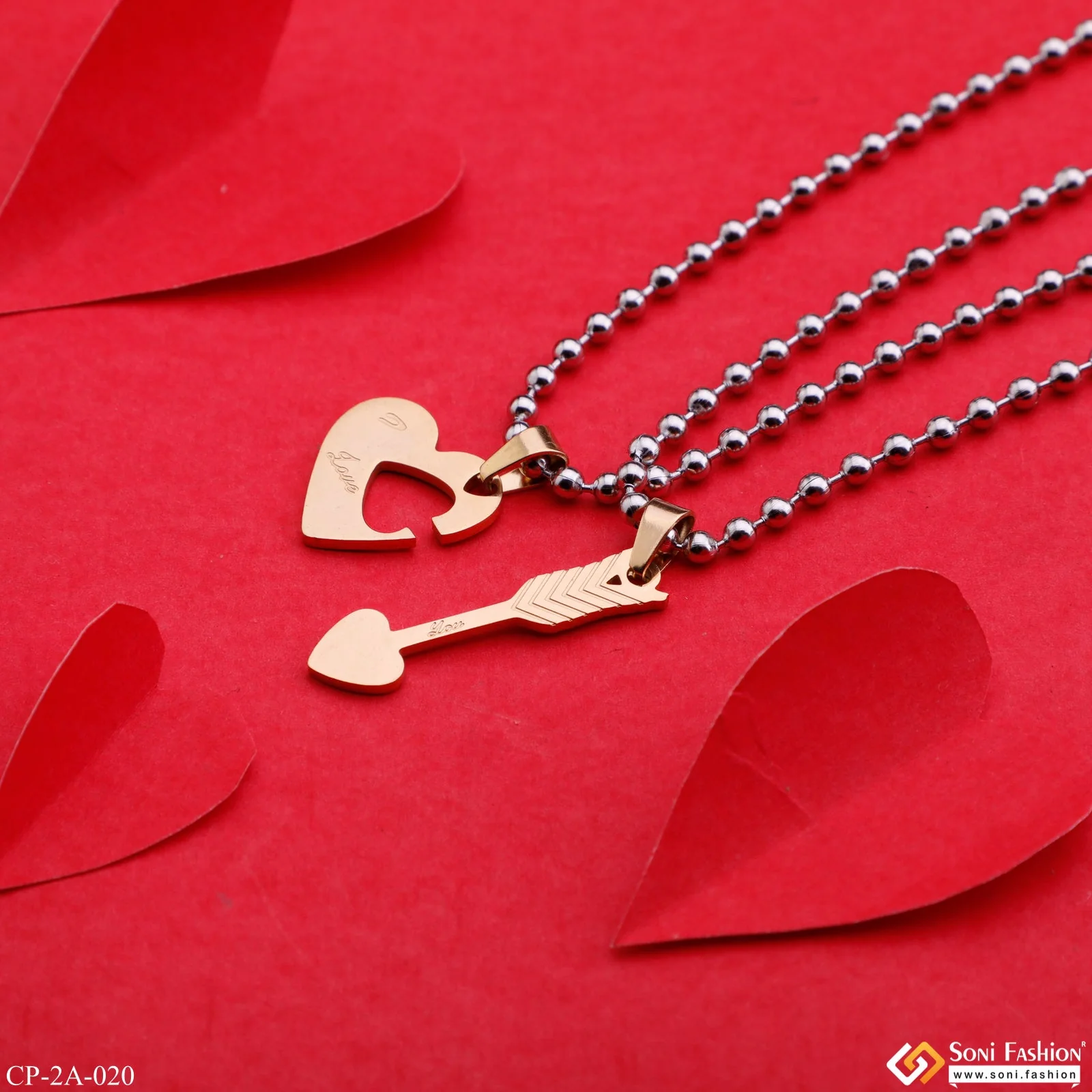 Heart Arrow I Love You Best Friend Couple Locket With Chain - Pendant Set - Style A020 - Image 4