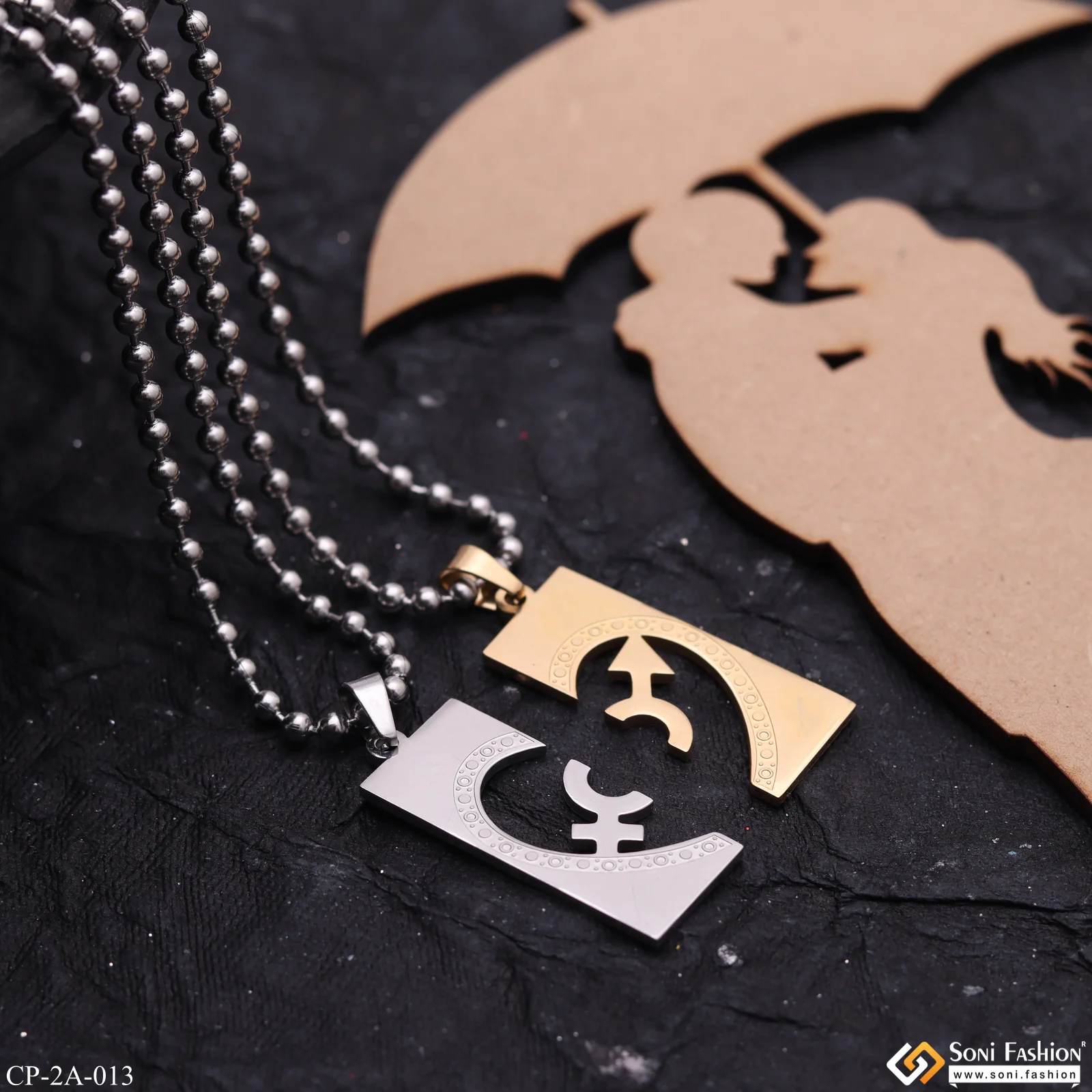 Heart in Rectangle Couple Chain Pendant Set - Valentine Day - Friendship Day - Style A013 - Image 4