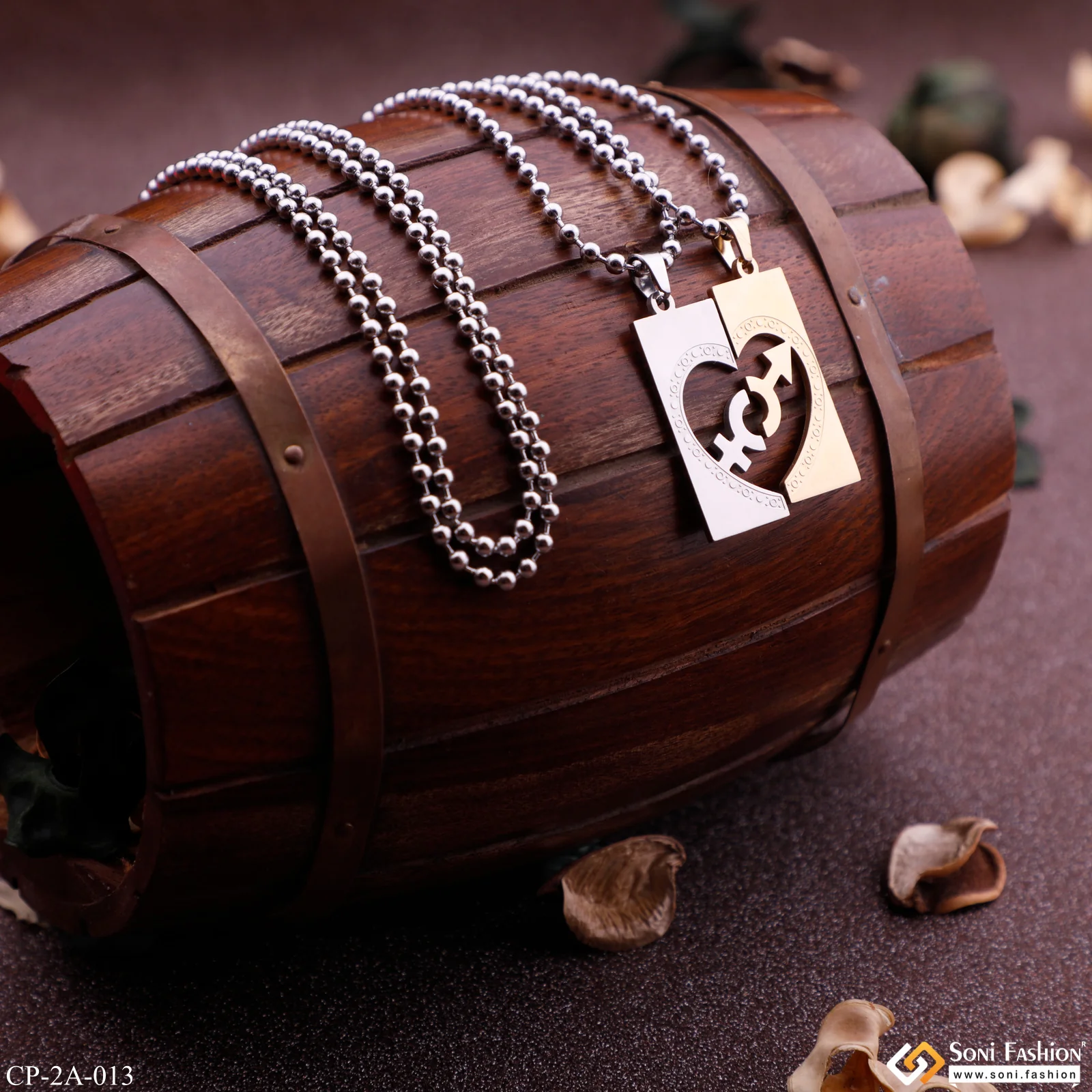 Heart in Rectangle Couple Chain Pendant Set - Valentine Day - Friendship Day - Style A013 - Image 5