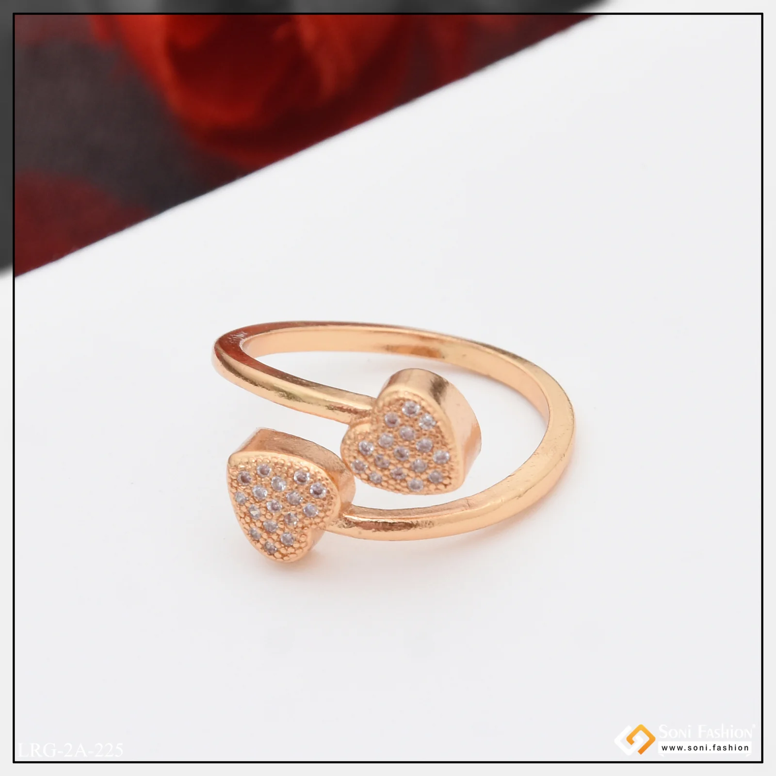 Heart with Diamond Fancy Design Rose Gold Color Ring for Ladies - Style A225 - Image 3