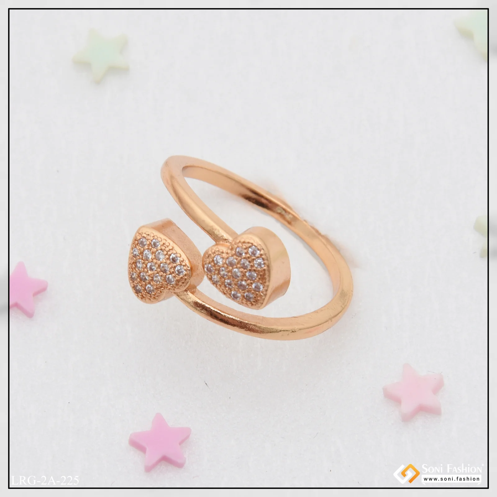 Heart with Diamond Fancy Design Rose Gold Color Ring for Ladies - Style A225 - Image 5