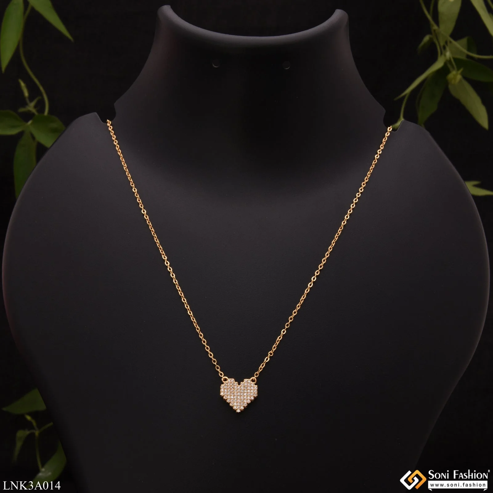 Heart With Diamond New Style Golden Color Necklace For Women - Style Lnka014