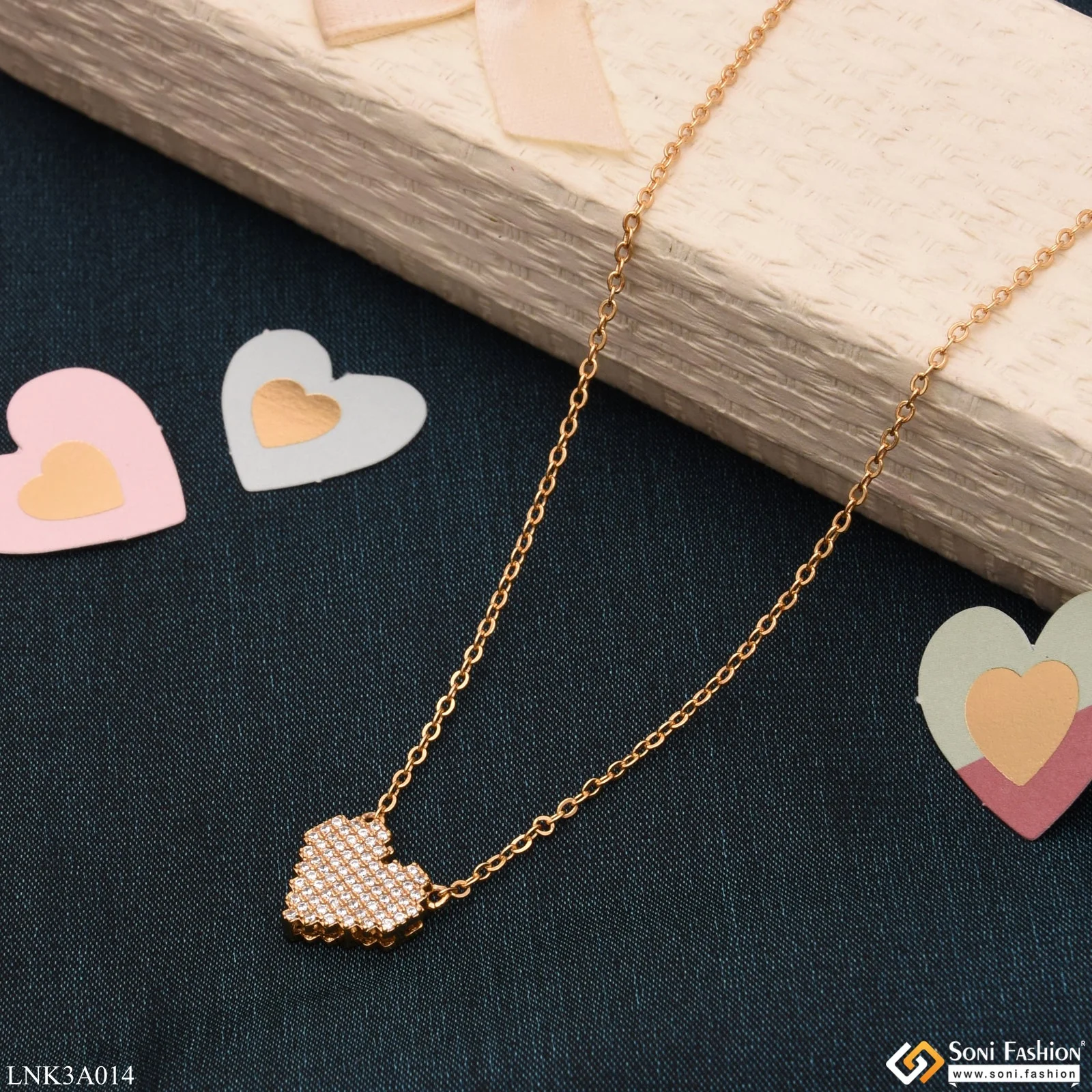 Heart With Diamond New Style Golden Color Necklace For Women - Style Lnka014 - Image 2