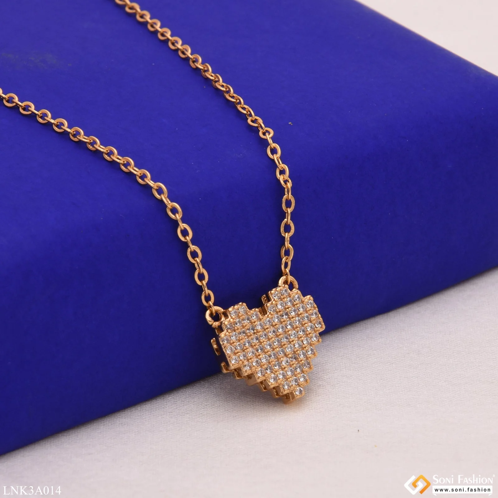 Heart With Diamond New Style Golden Color Necklace For Women - Style Lnka014 - Image 3