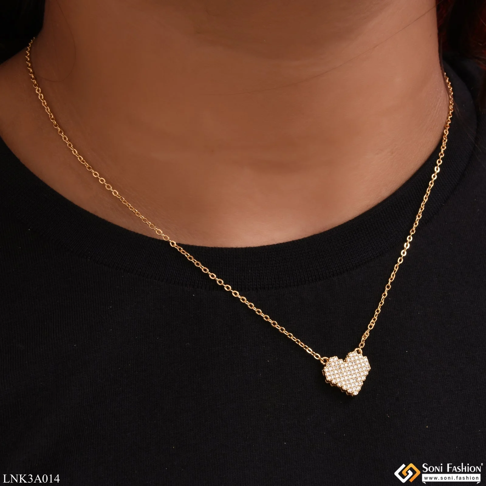 Heart With Diamond New Style Golden Color Necklace For Women - Style Lnka014 - Image 4
