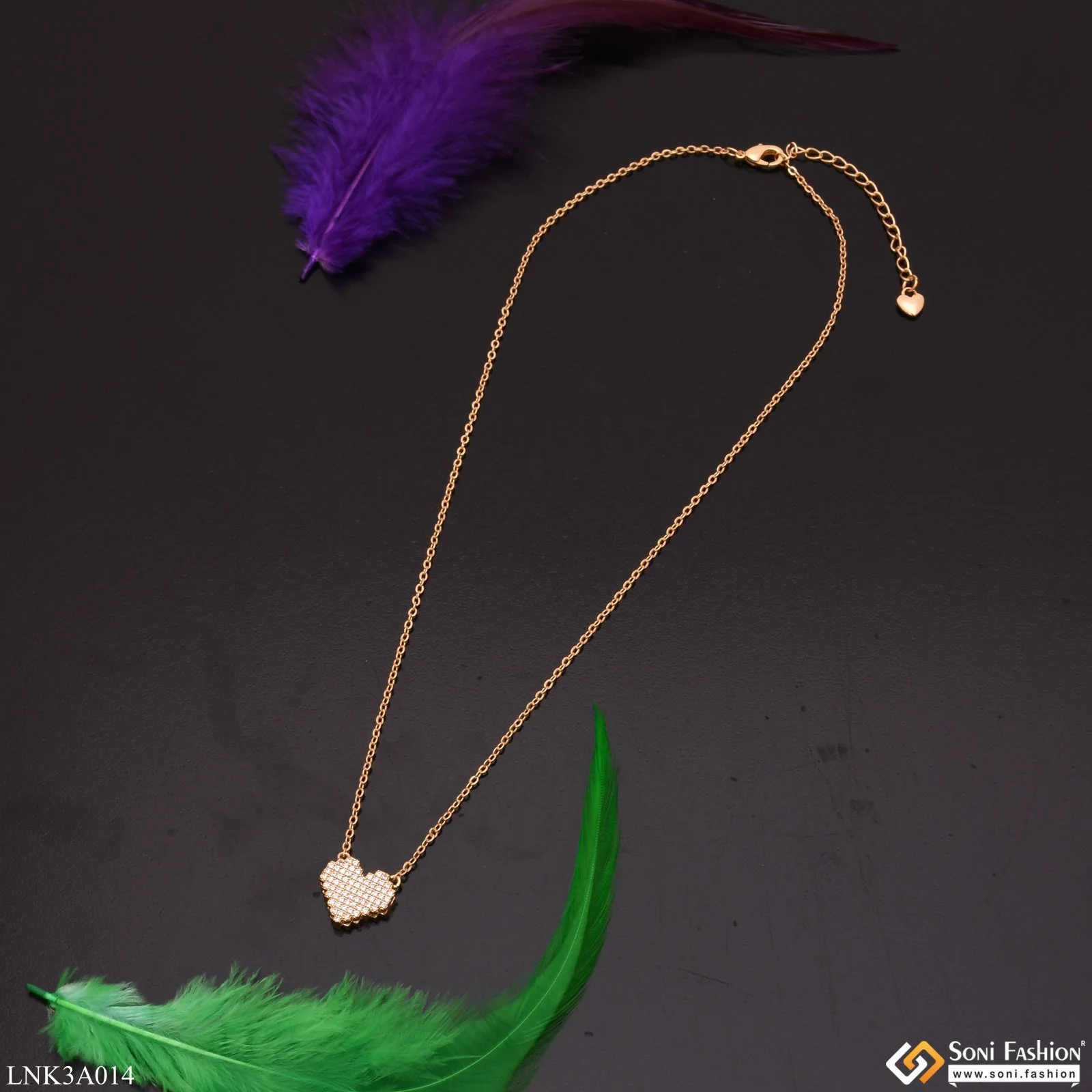 Heart With Diamond New Style Golden Color Necklace For Women - Style Lnka014 - Image 5