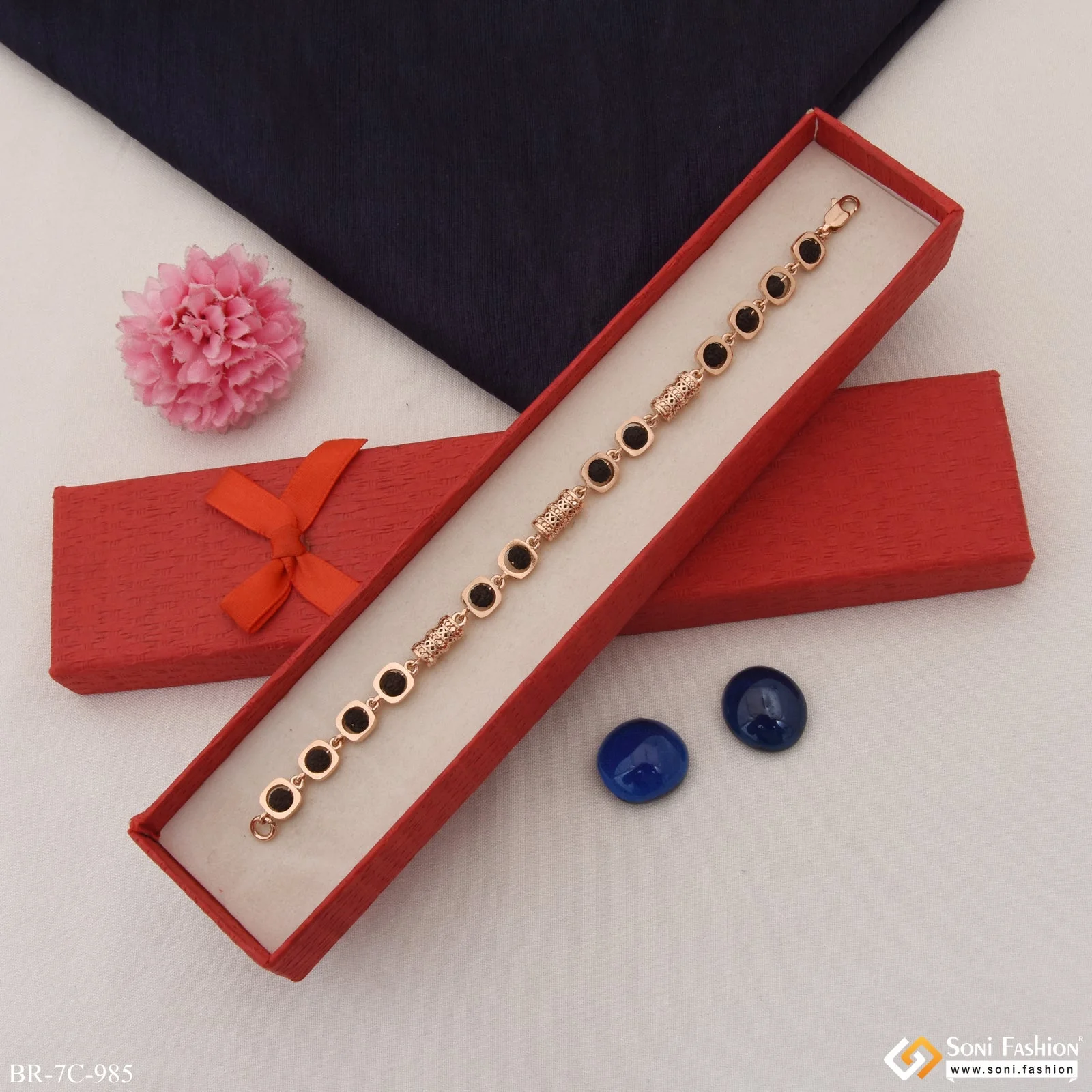 High-Quality Eye-Catching Design Rose Gold Rudraksha Bracelet for Men - Style C985 - Image 3