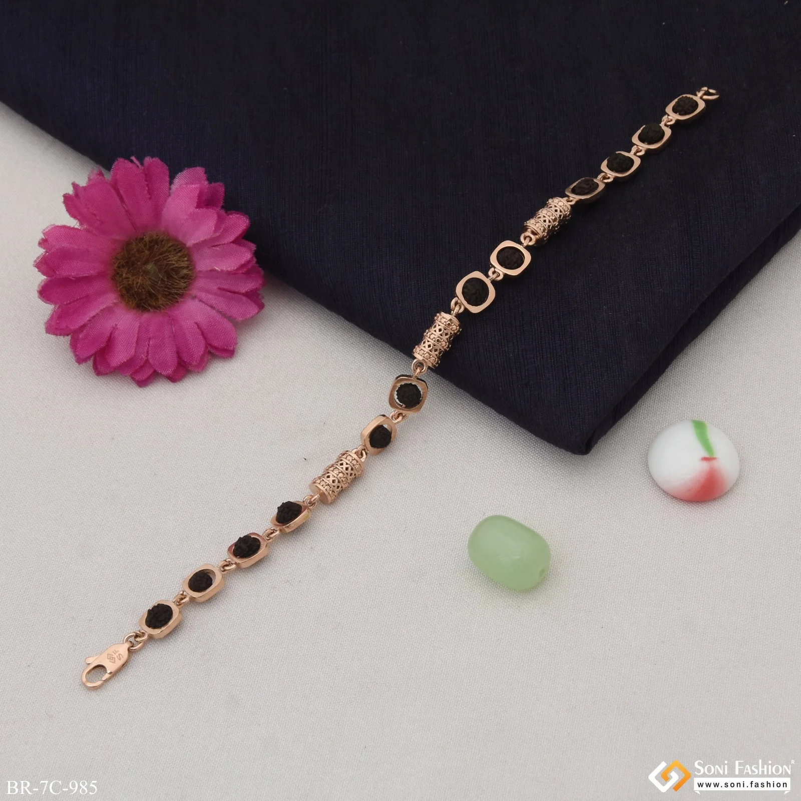 High-Quality Eye-Catching Design Rose Gold Rudraksha Bracelet for Men - Style C985 - Image 4