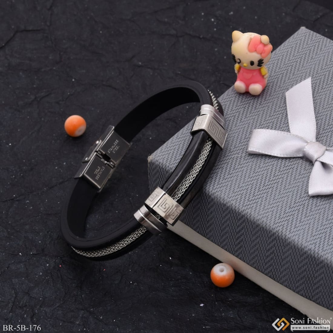 High-Quality Eye-Catching Silver & Black Color Design Bracelet - Style B176 - Image 3