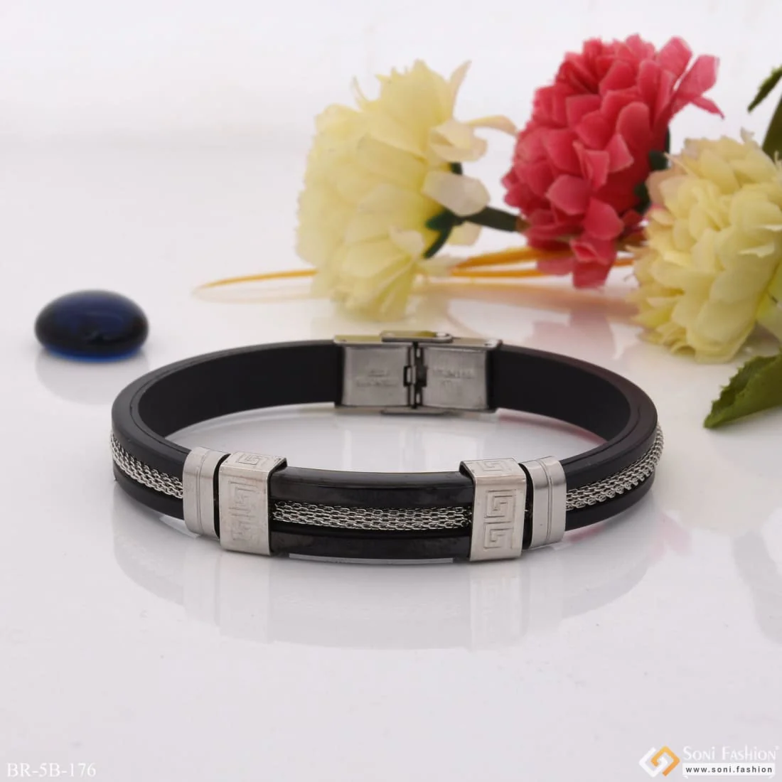 High-Quality Eye-Catching Silver & Black Color Design Bracelet - Style B176 - Image 5