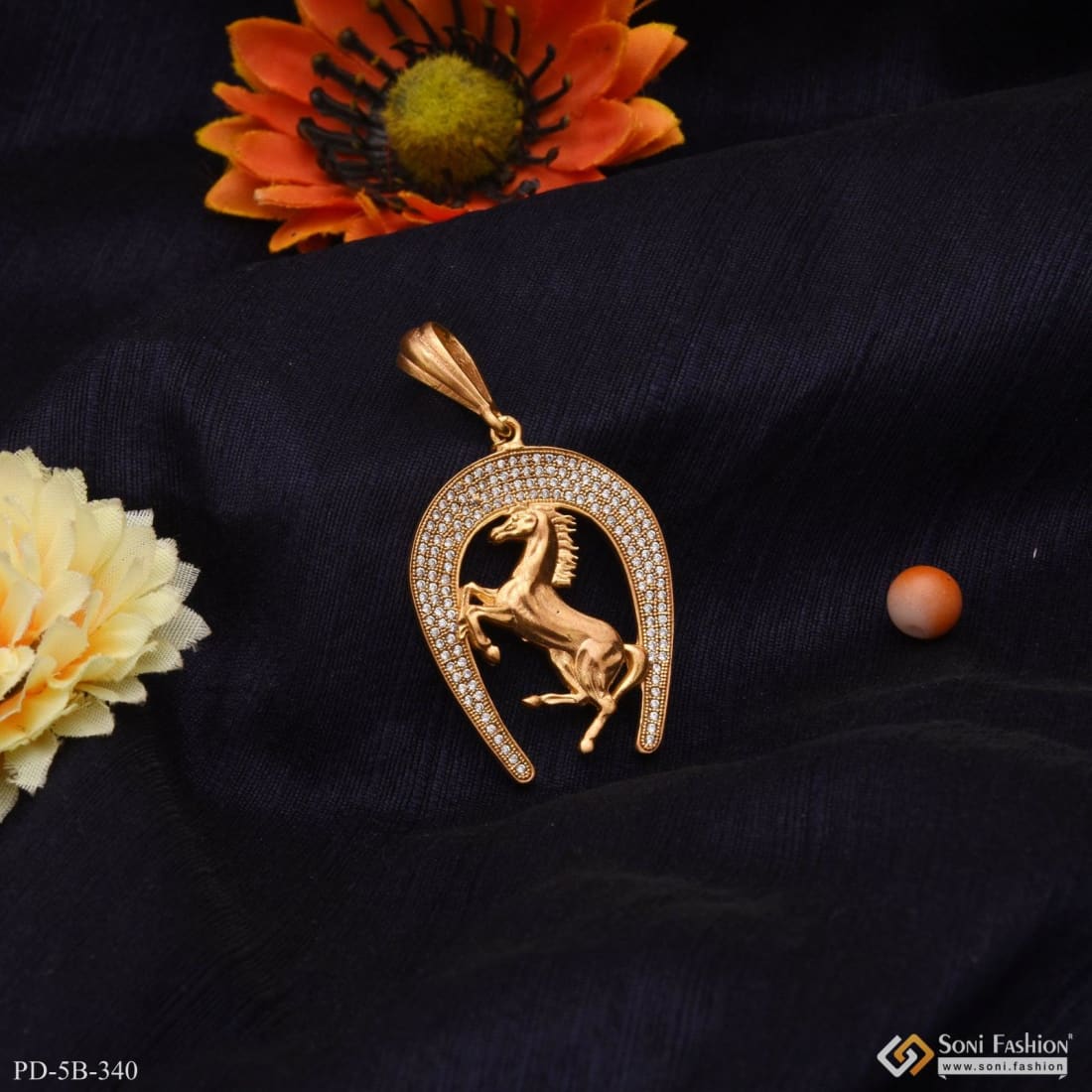 Horse With Diamond Cool Design Superior Quality Gold Plated Pendant - Style B340 - Image 3