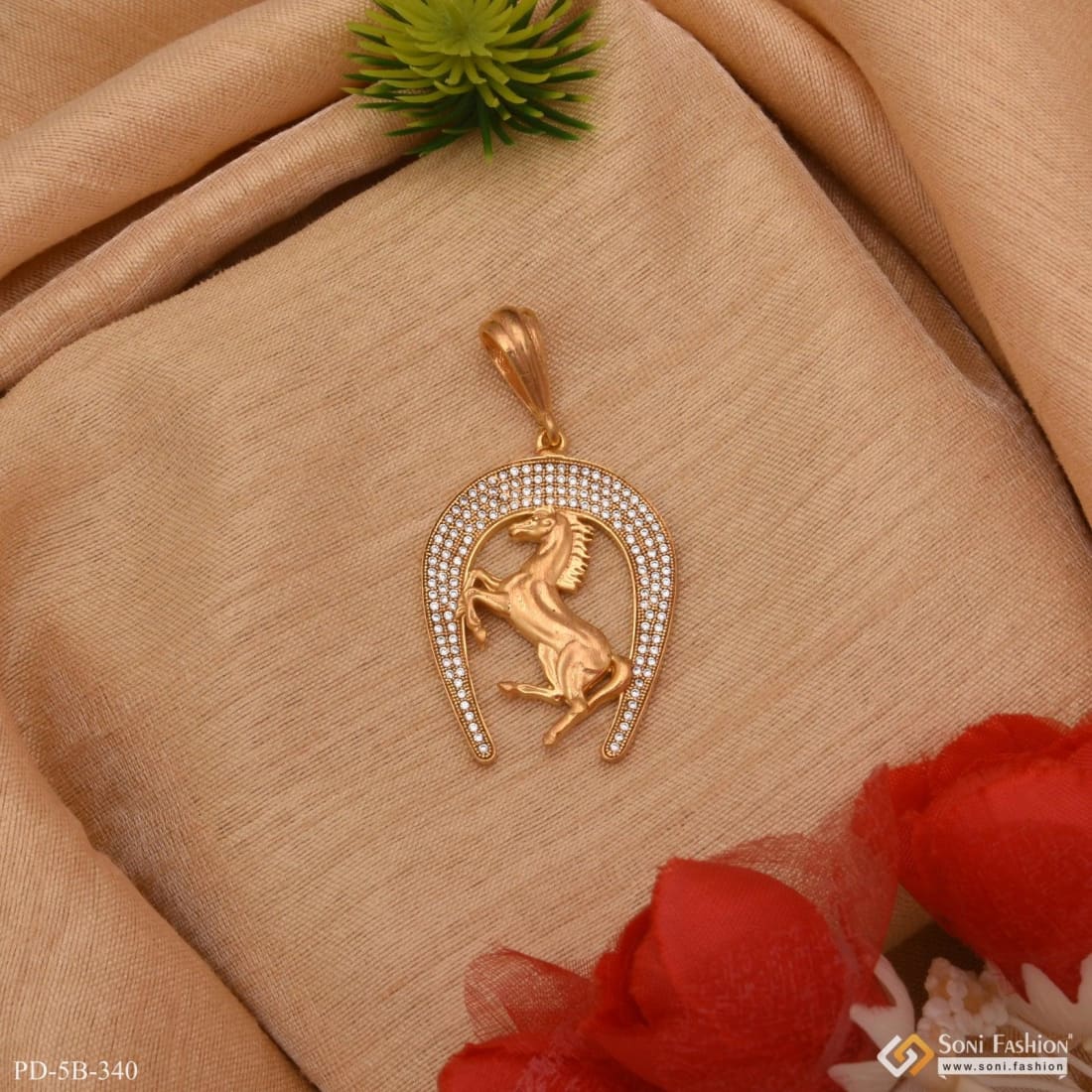 Horse With Diamond Cool Design Superior Quality Gold Plated Pendant - Style B340 - Image 4