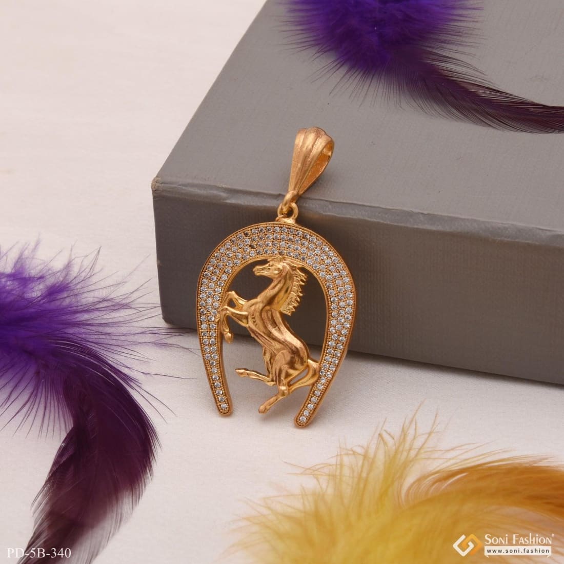 Horse With Diamond Cool Design Superior Quality Gold Plated Pendant - Style B340 - Image 5