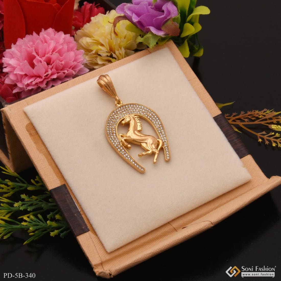 Horse With Diamond Cool Design Superior Quality Gold Plated Pendant - Style B340 - Image 6